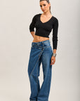 Toxik3 pantalon jean droit Lyocell fermeture asymétrique boutons