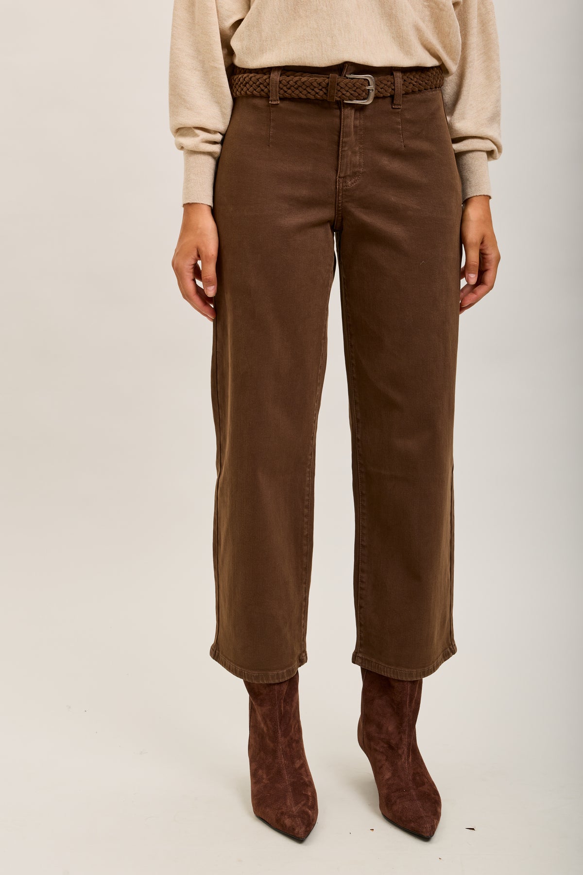 Toxik3 straight cropped denim stretch jean pants with belt