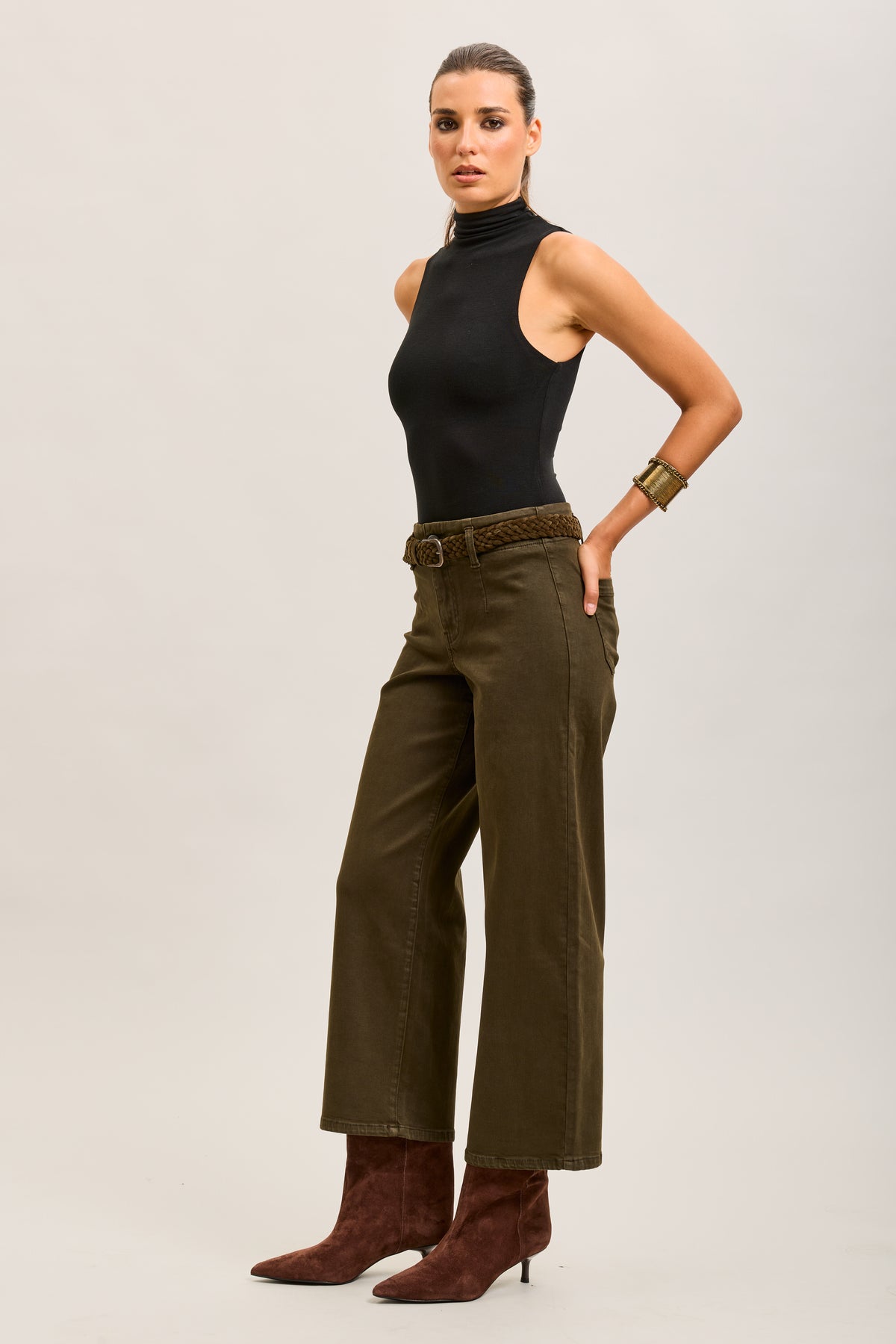 Toxik3 straight cropped denim stretch jean pants with belt
