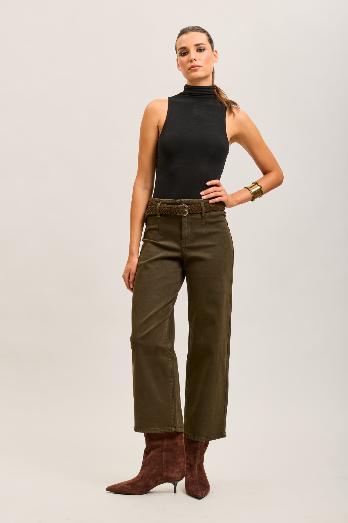 Toxik3 straight cropped denim stretch jean pants with belt
