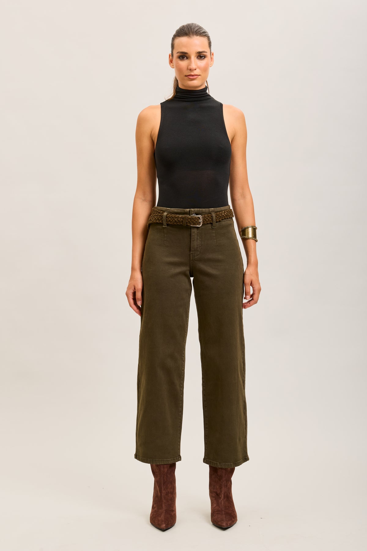 Toxik3 straight cropped denim stretch jean pants with belt