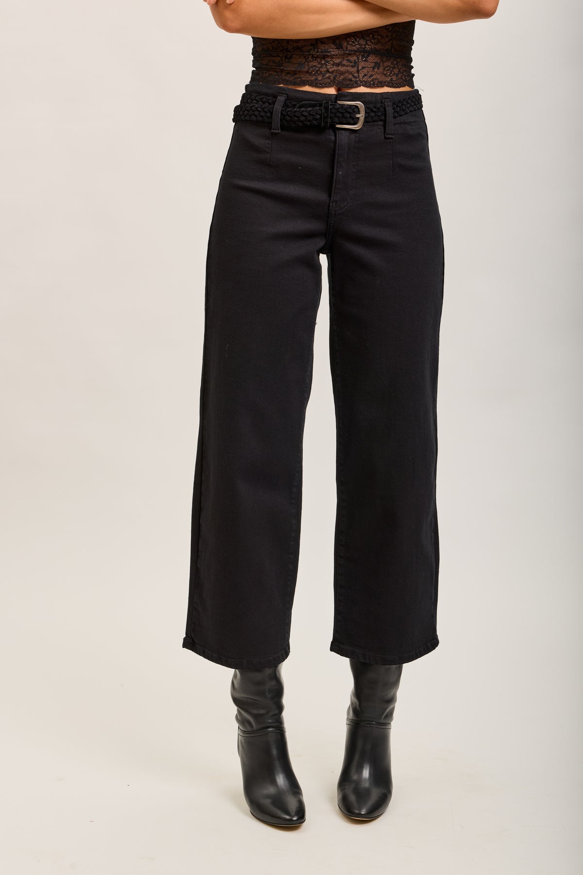 Toxik3 straight cropped denim stretch jean pants with belt