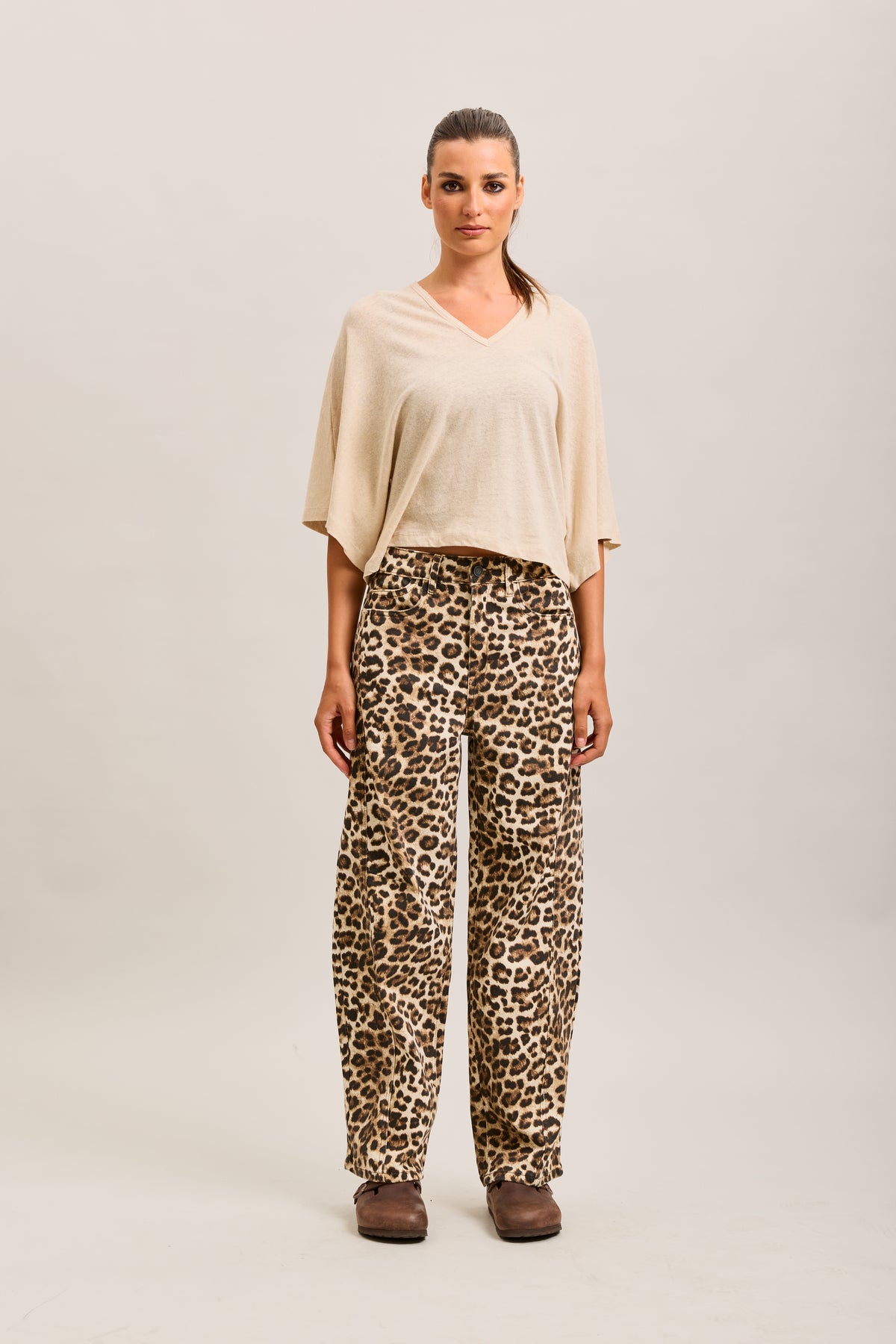 Toxik3 pantalones vaqueros globo de denim elástico con estampado de leopardo