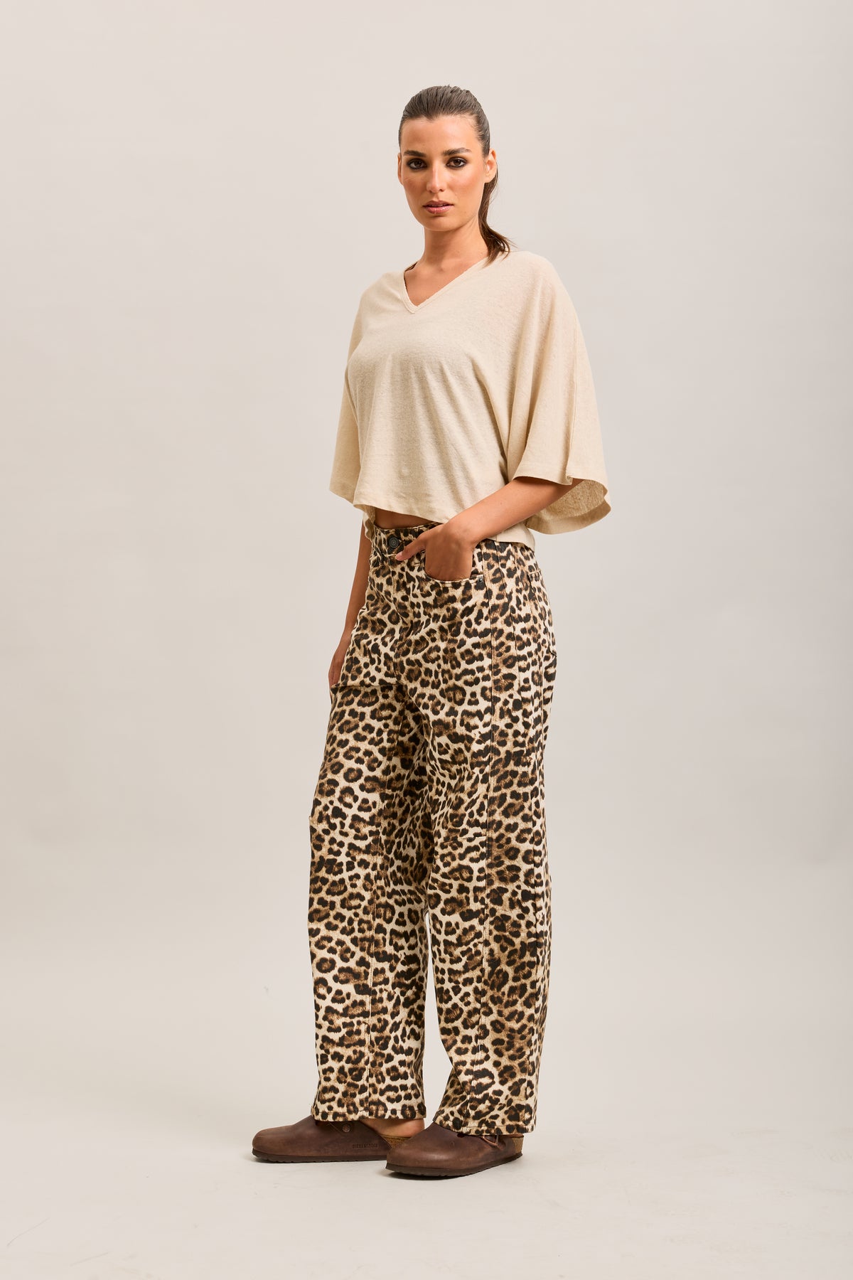 Toxik3 pantalones vaqueros globo de denim elástico con estampado de leopardo