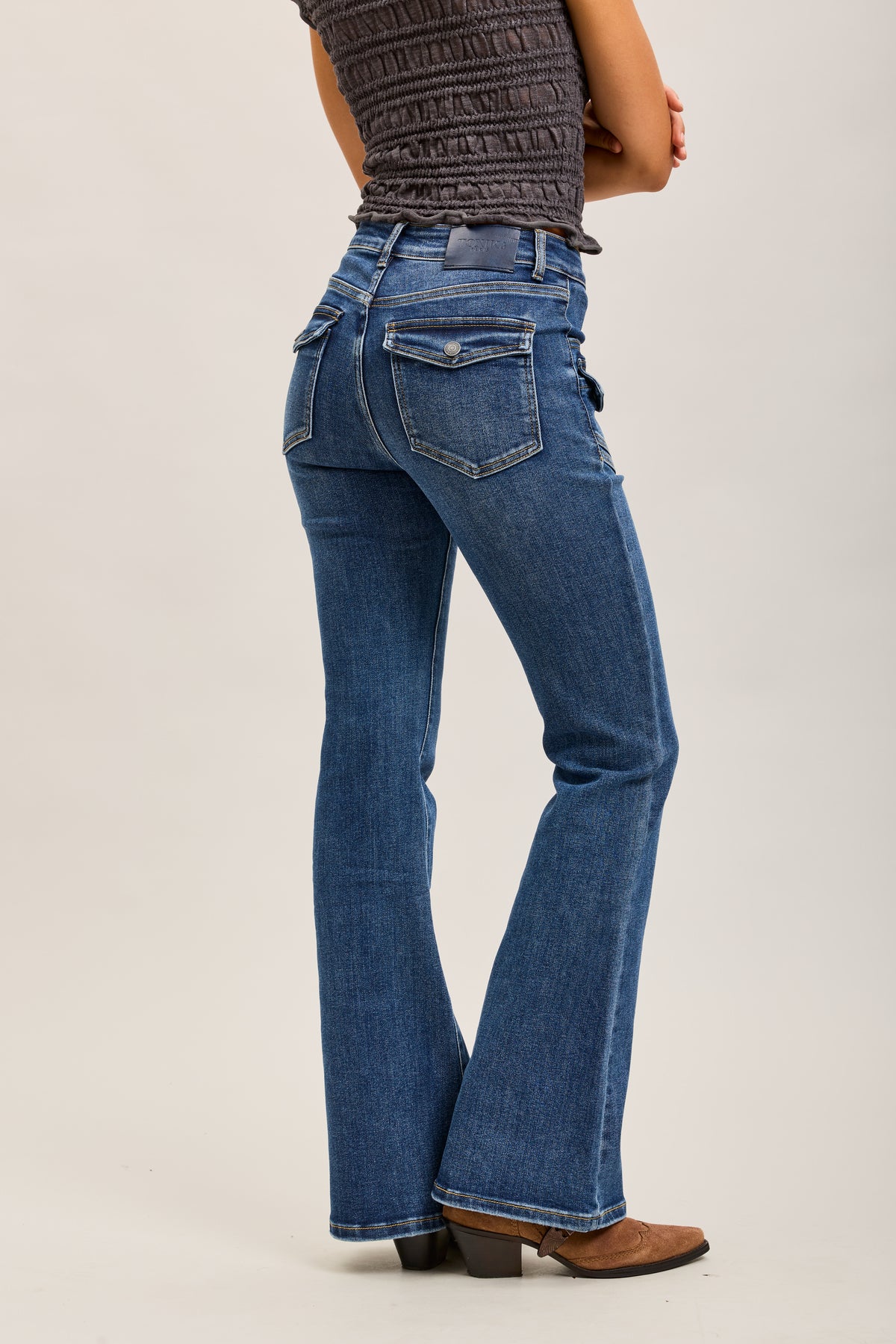 Toxik3 stretch denim bootcut jean pants buttoned pockets