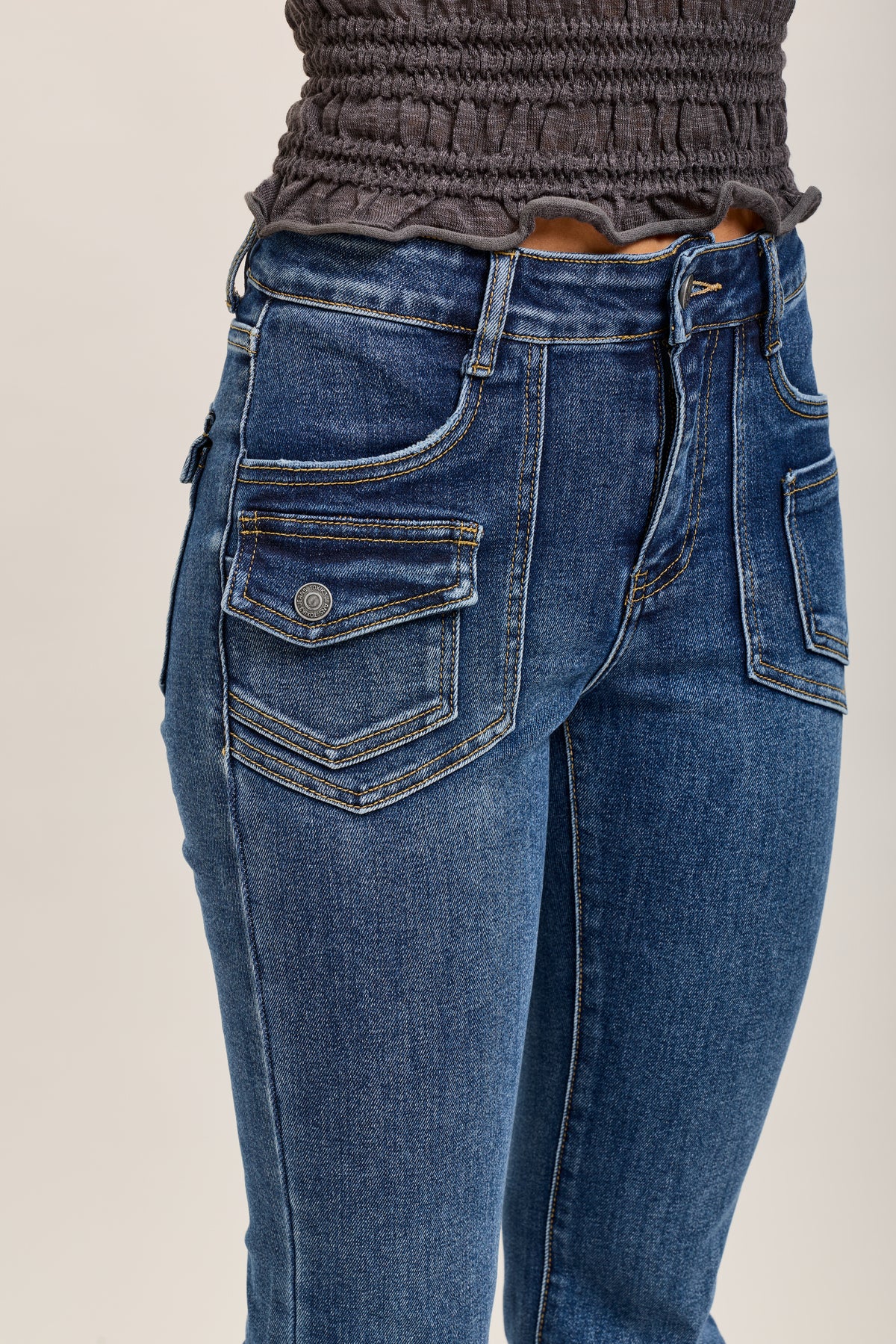 Toxik3 stretch denim bootcut jean pants buttoned pockets