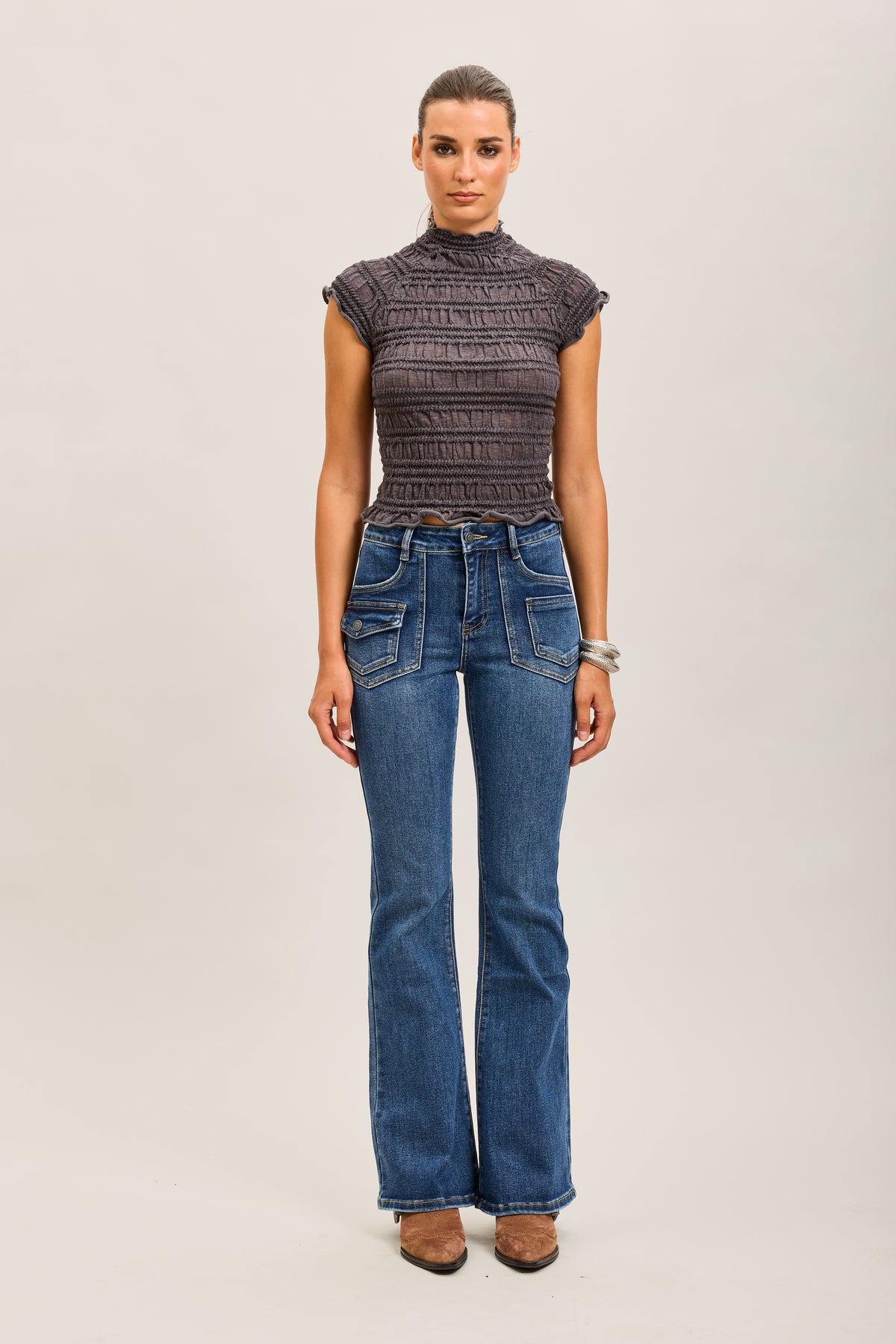 Toxik3 stretch denim bootcut jean pants buttoned pockets