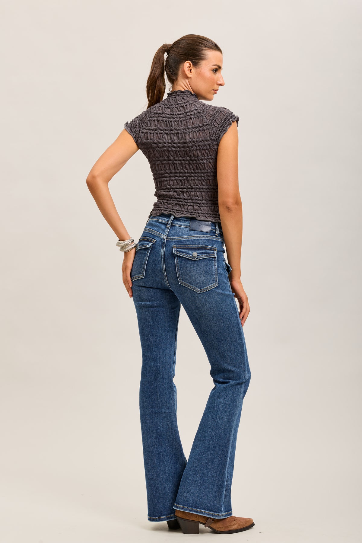 Toxik3 stretch denim bootcut jean pants buttoned pockets