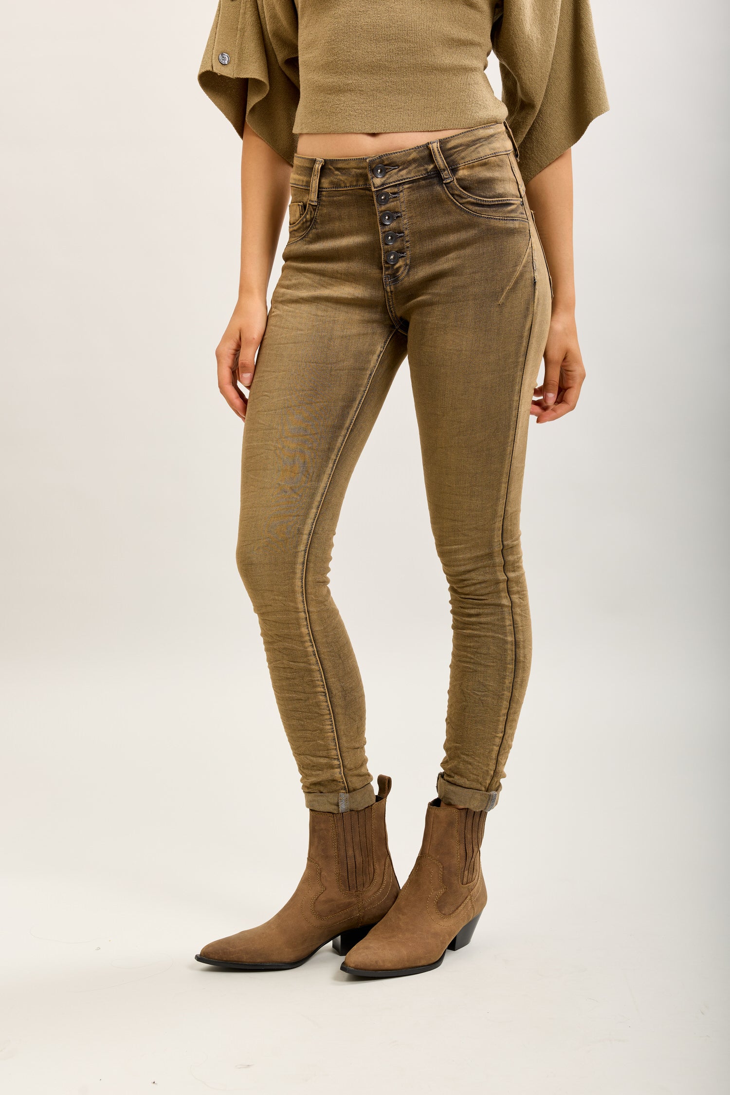 Toxik3 super stretch creased slim jeans with cuffed buttons - essential collection