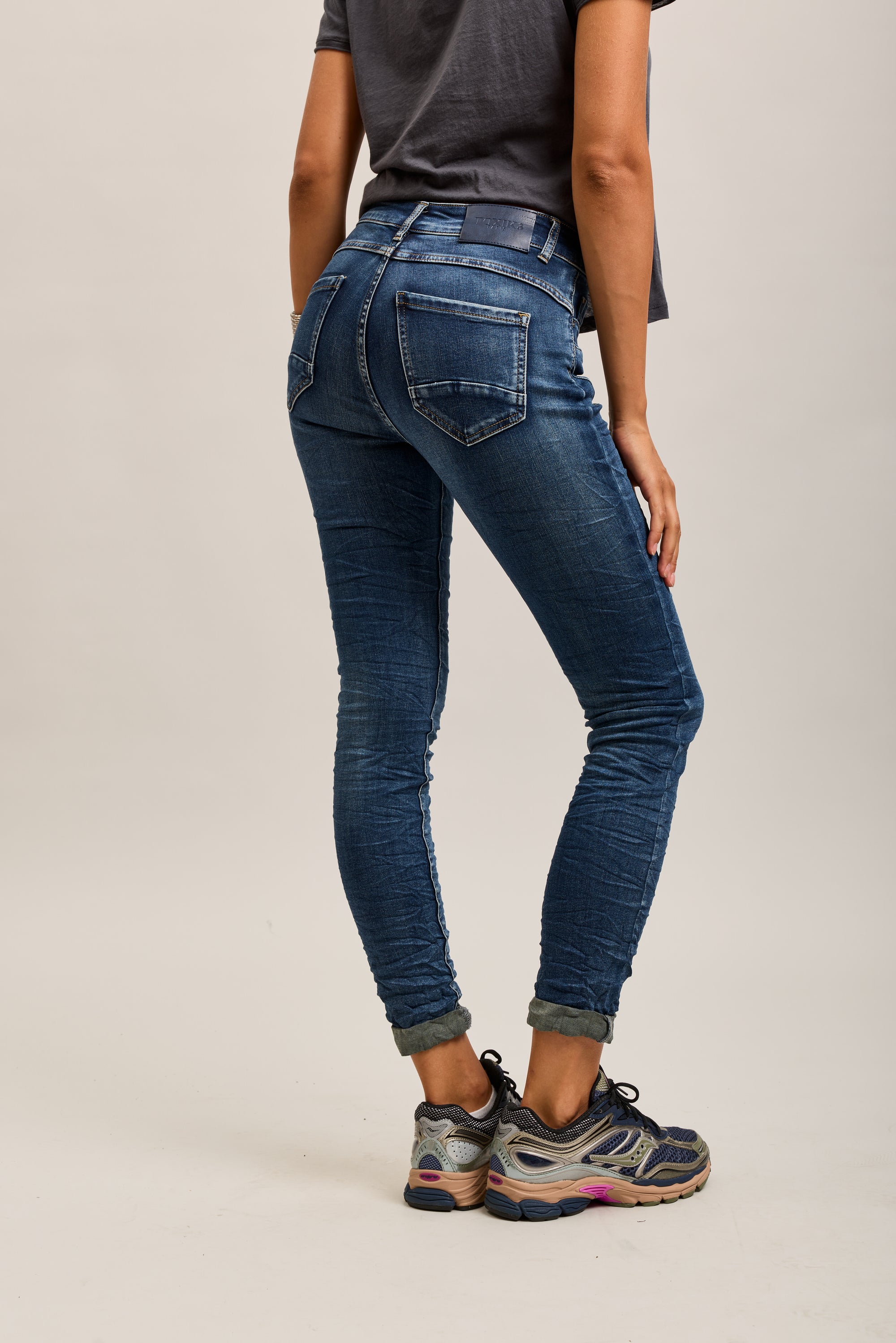 Toxik3 super stretch wrinkled slim denim jean pants with cuffed buttons