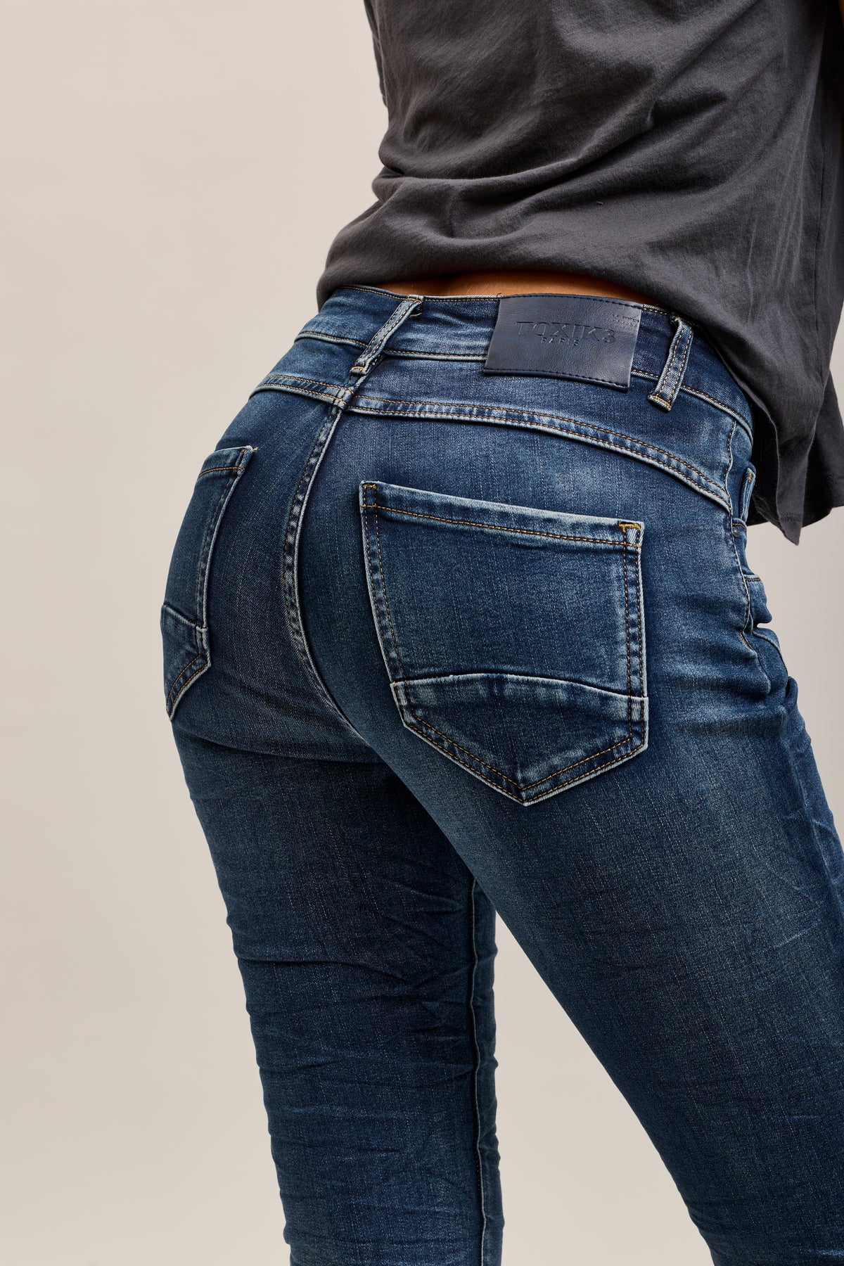 Toxik3 super stretch wrinkled slim denim jean pants with cuffed buttons