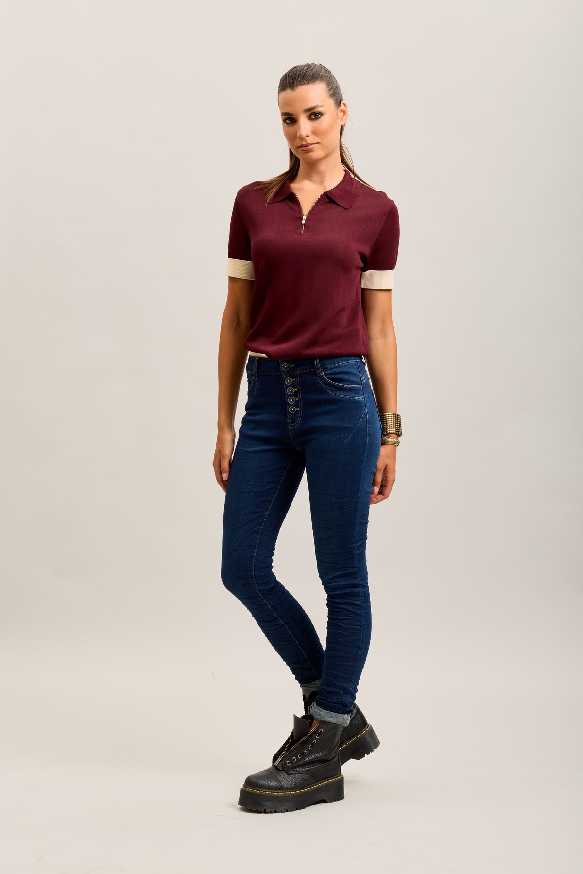 Toxik3 super stretch wrinkled slim denim jean pants with cuffed buttons