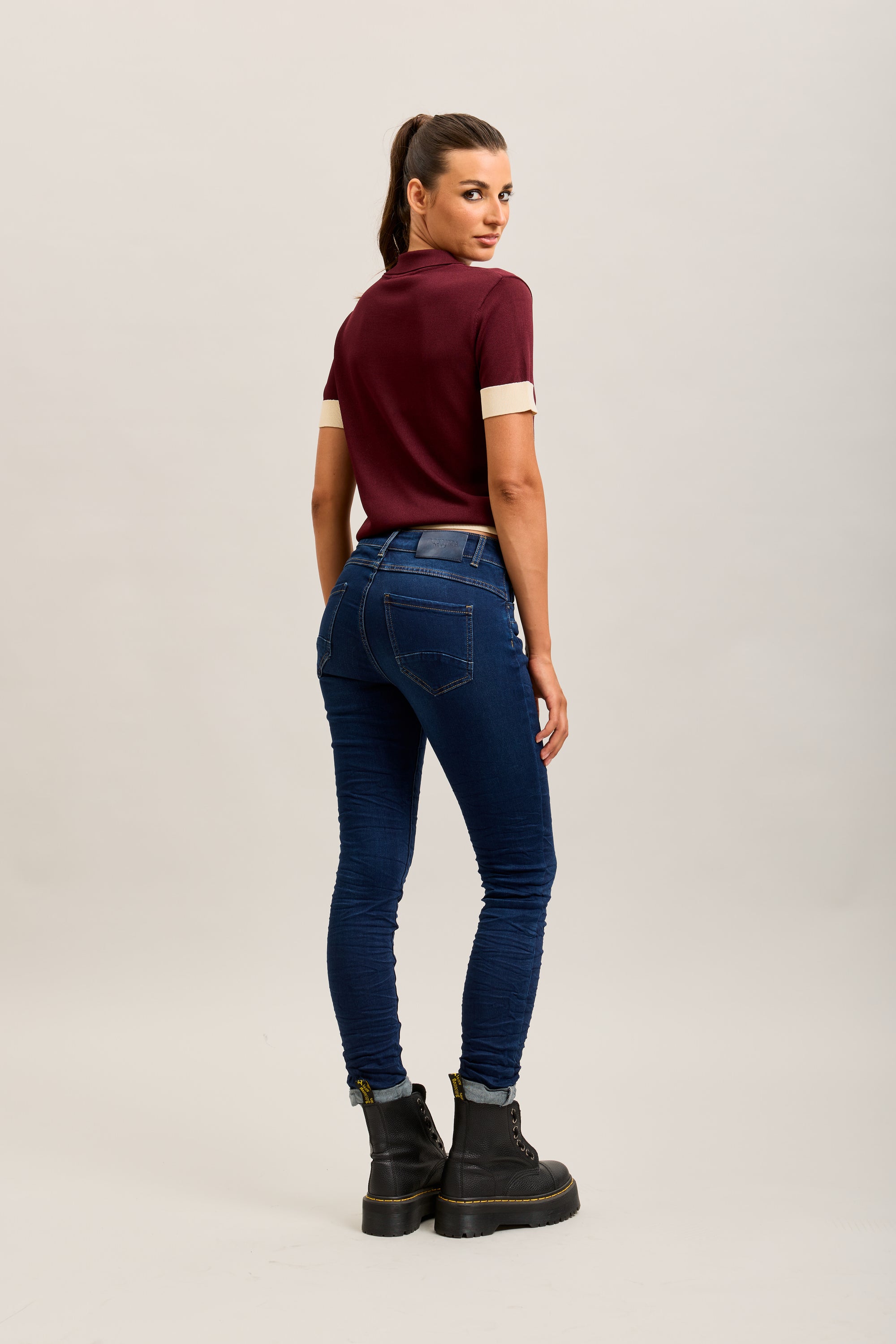 Toxik3 super stretch wrinkled slim denim jean pants with cuffed buttons