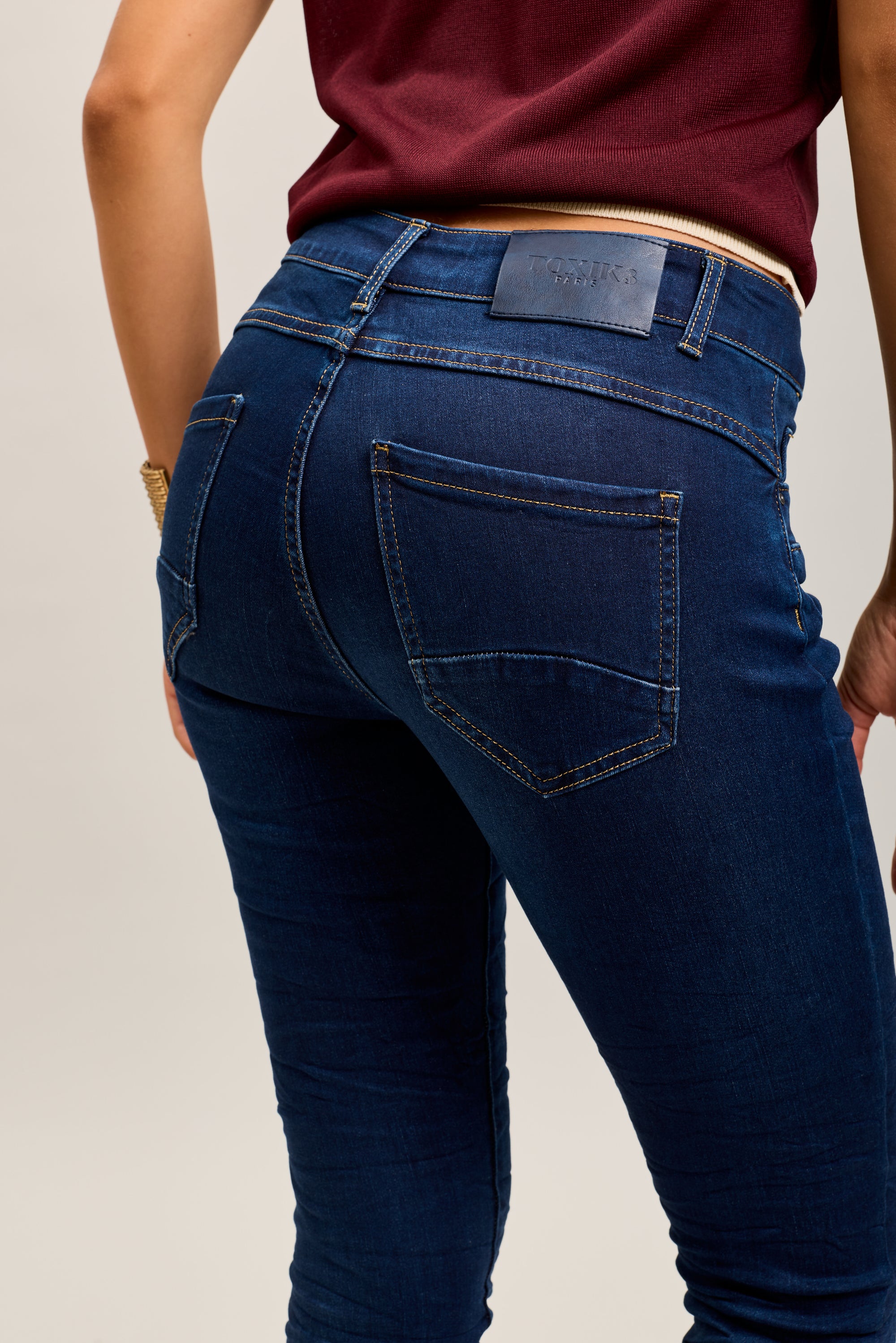 Toxik3 super stretch wrinkled slim denim jean pants with cuffed buttons