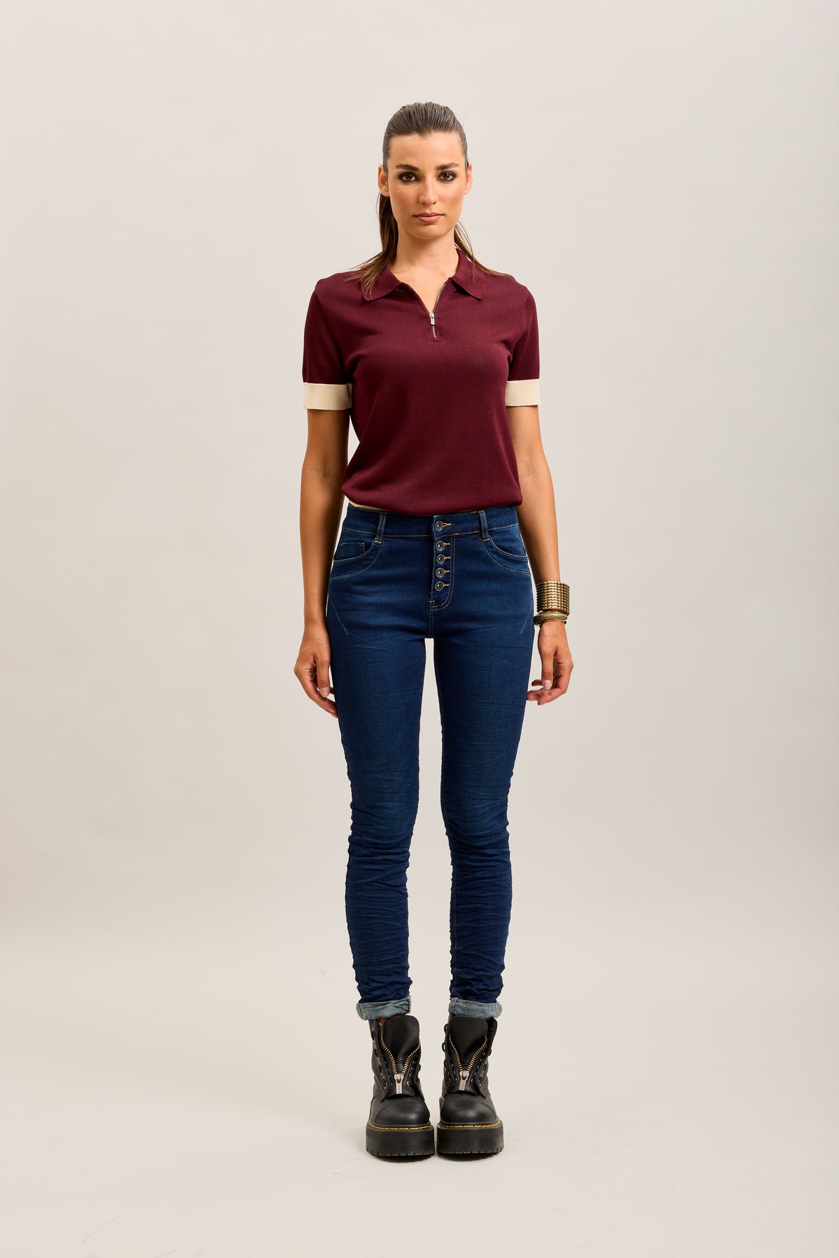 Toxik3 super stretch wrinkled slim denim jean pants with cuffed buttons