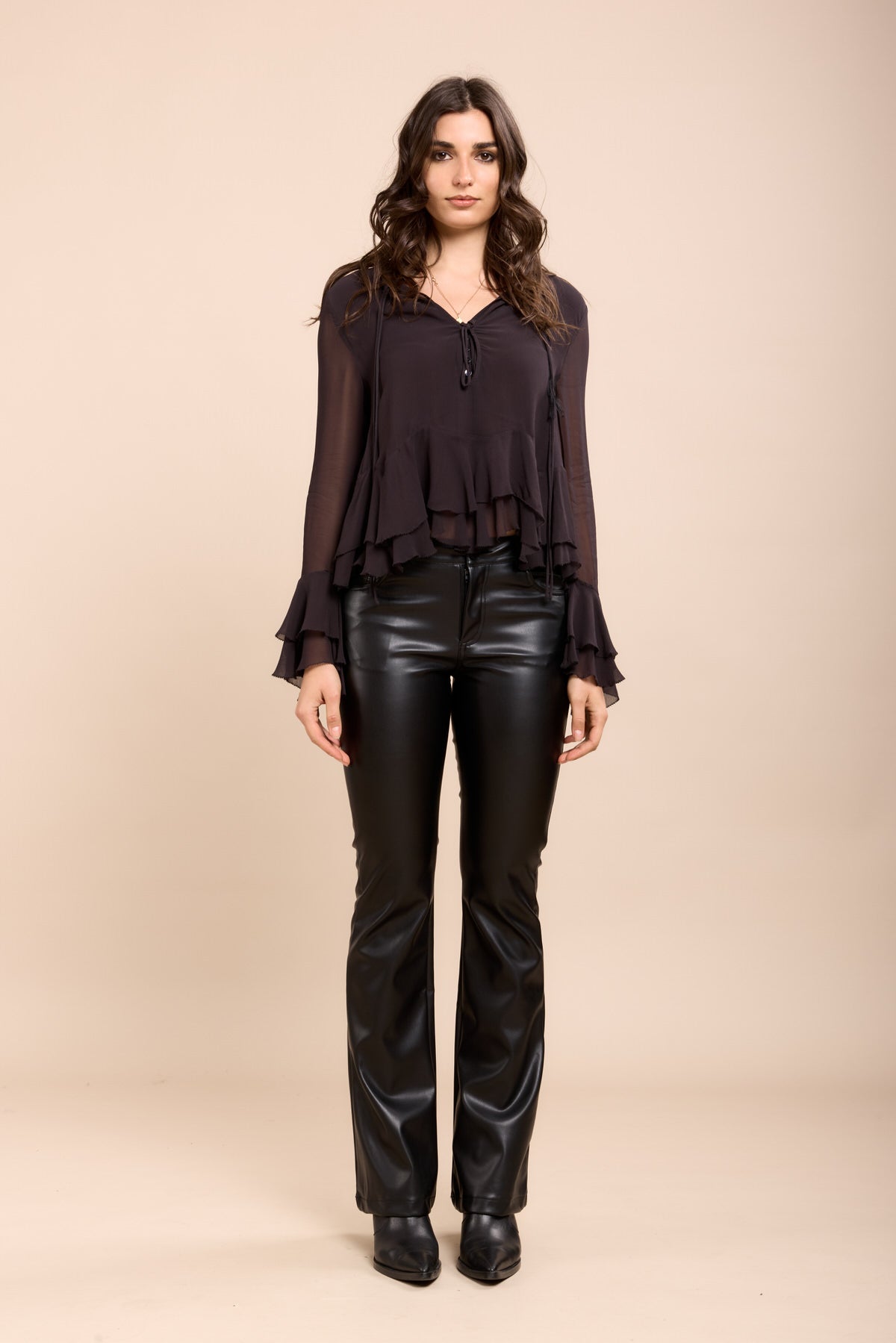 Pantalon noir évasé simili - Mona