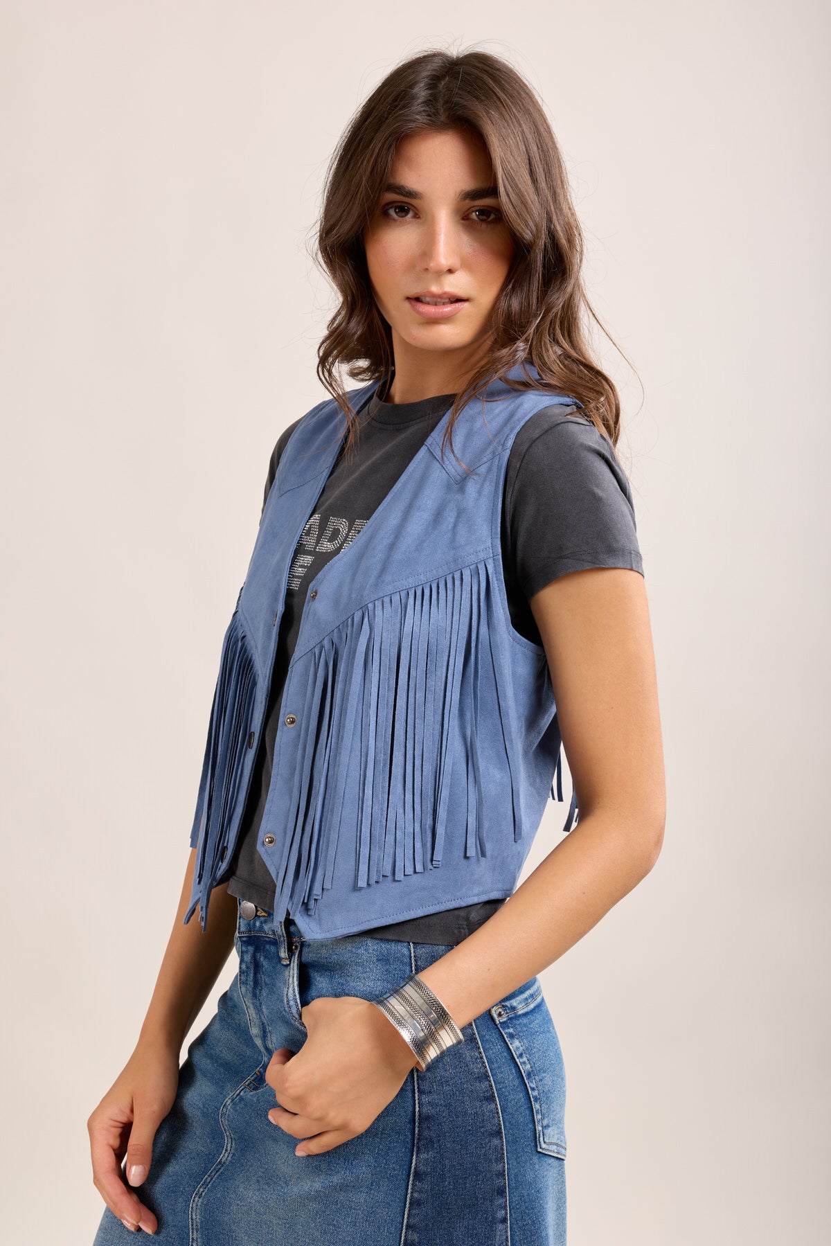 Toxik3 gilet suédine à frange sans manche