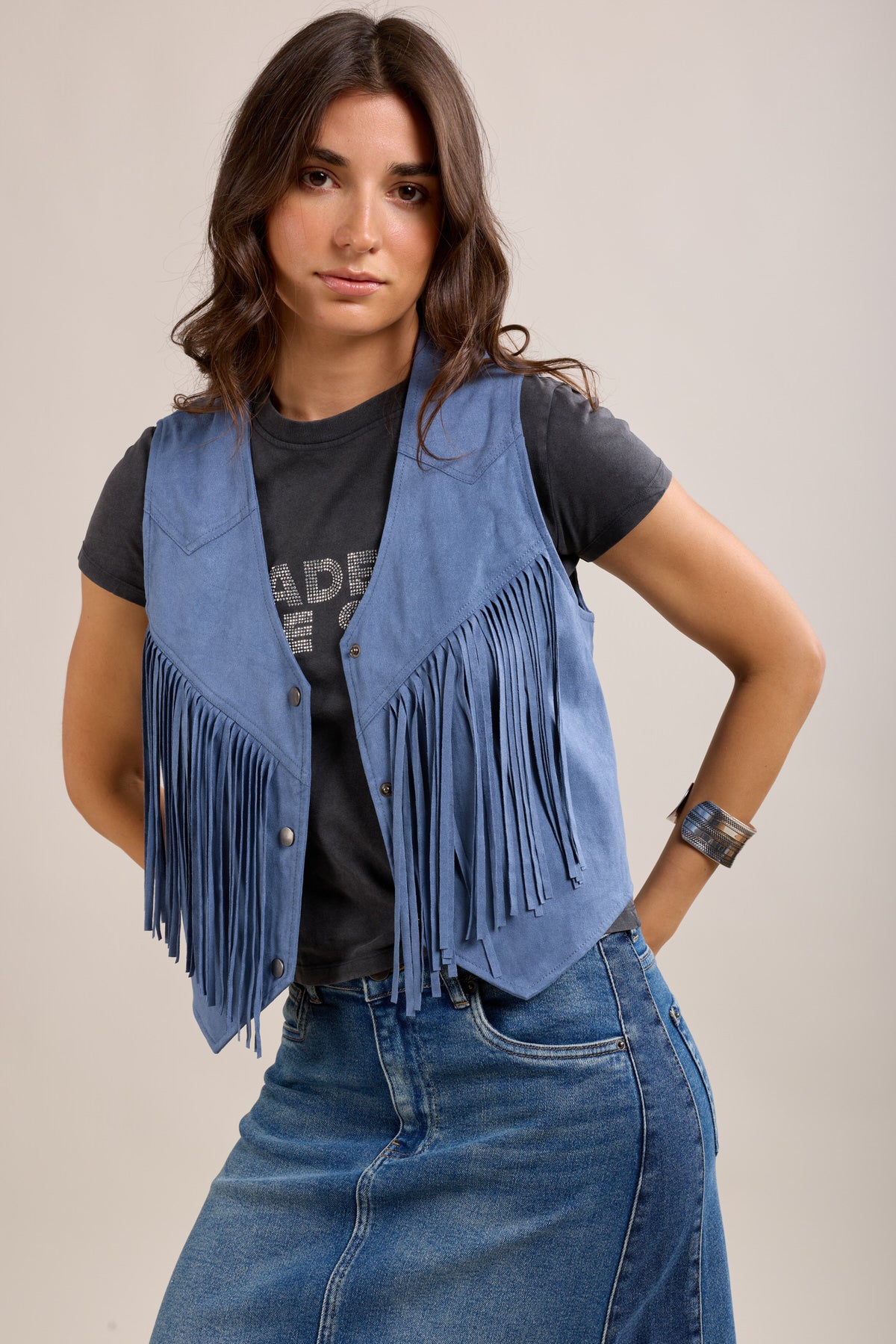 Toxik3 gilet suédine à frange sans manche