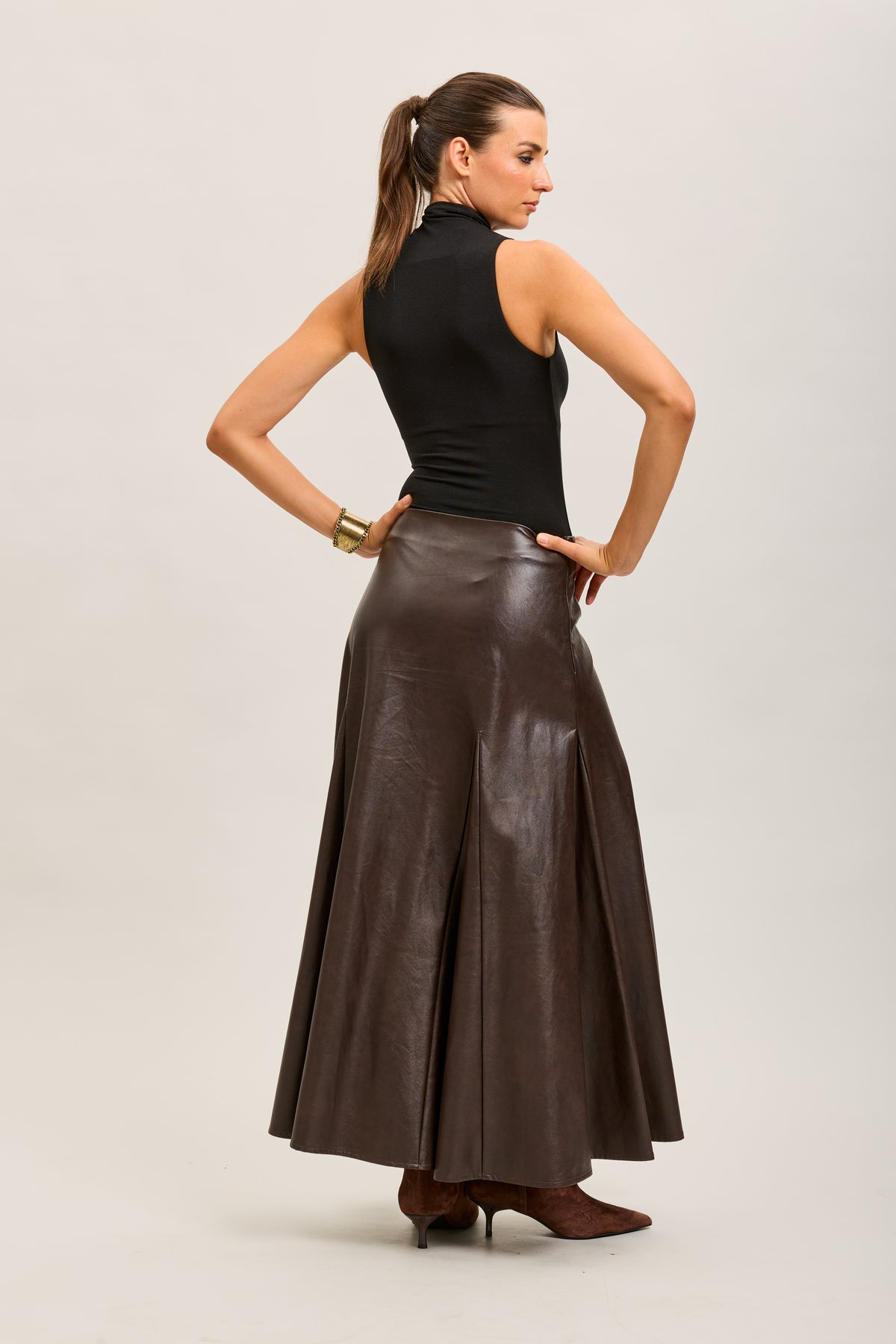 Toxik3 long faux leather pencil skirt