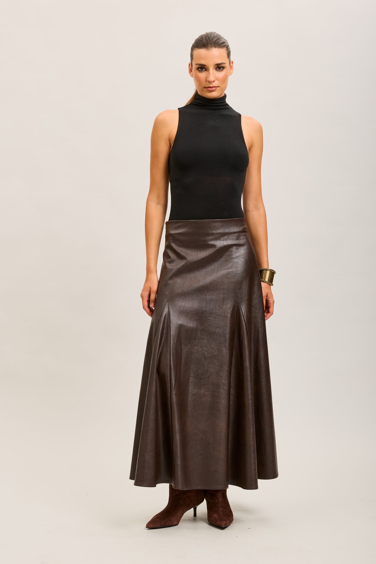 Toxik3 long faux leather pencil skirt