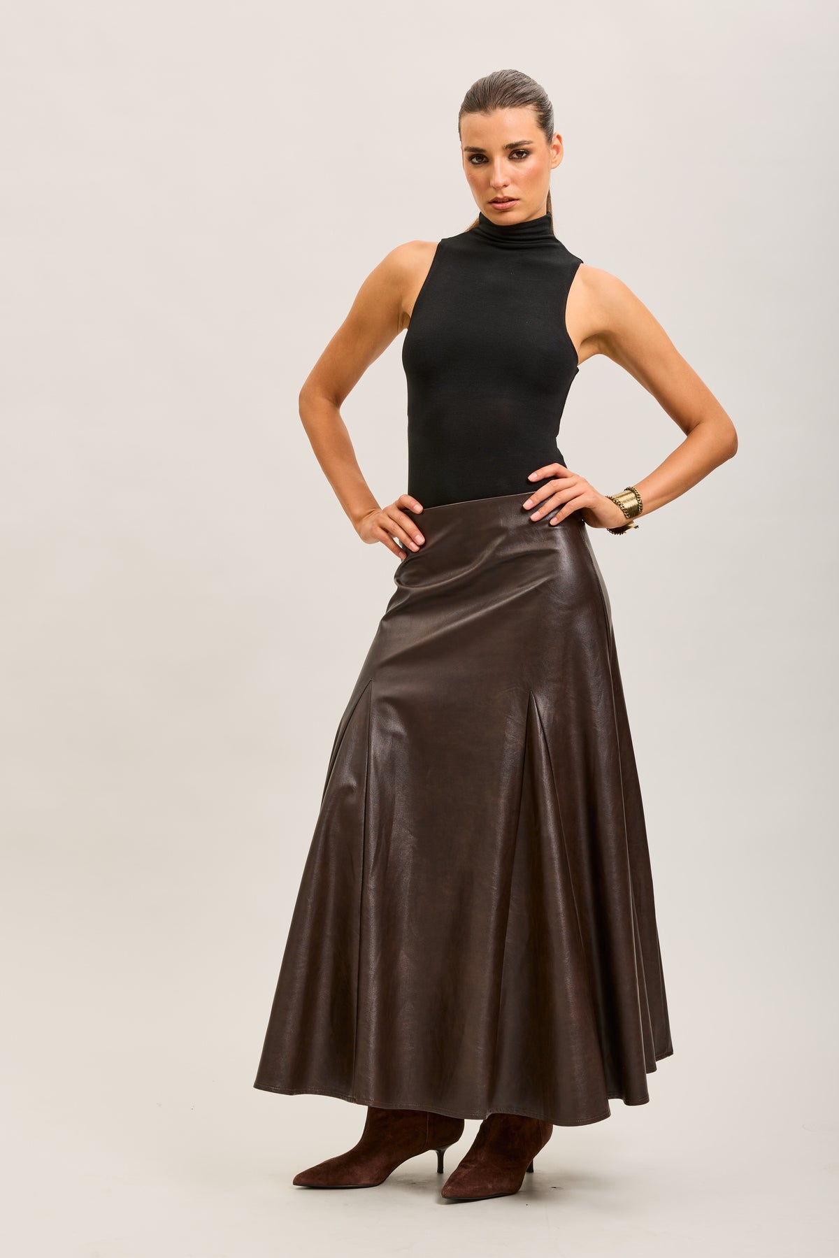 Toxik3 long faux leather pencil skirt