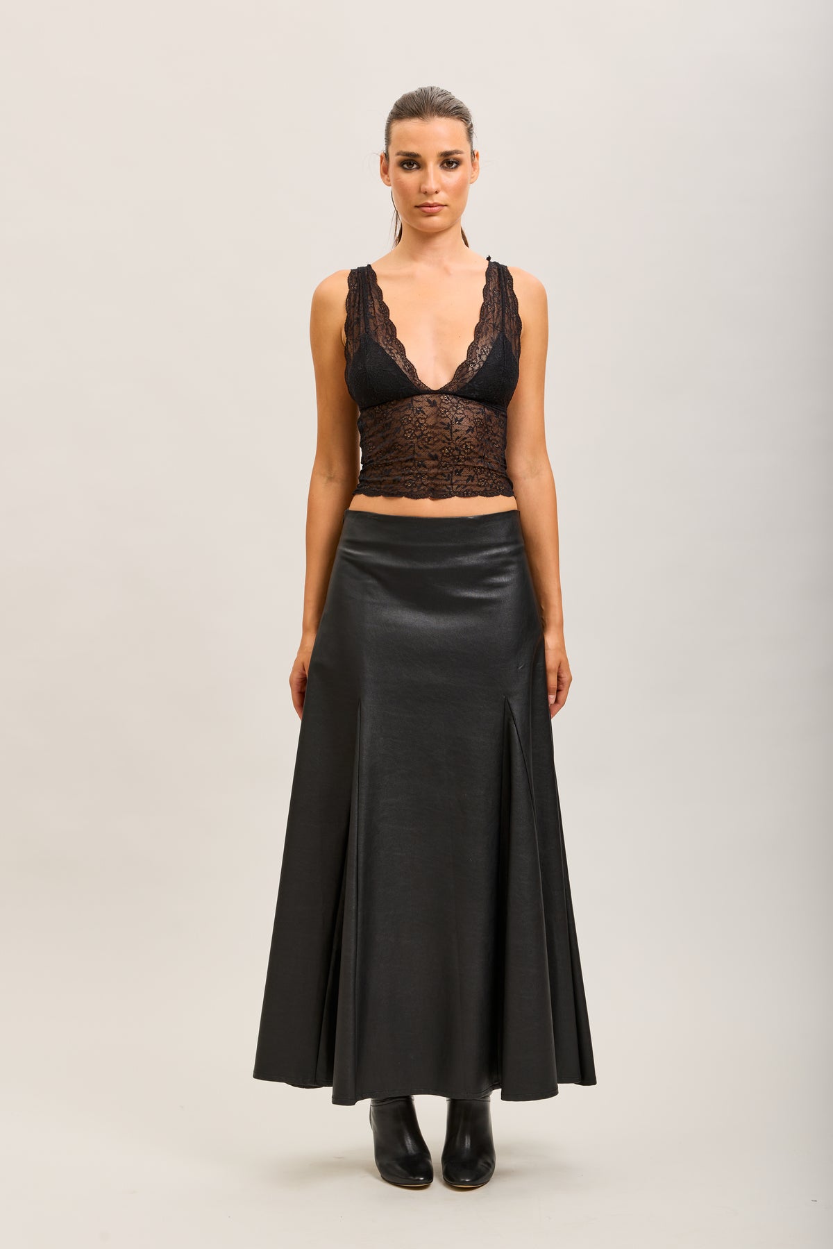 Toxik3 long faux leather pencil skirt