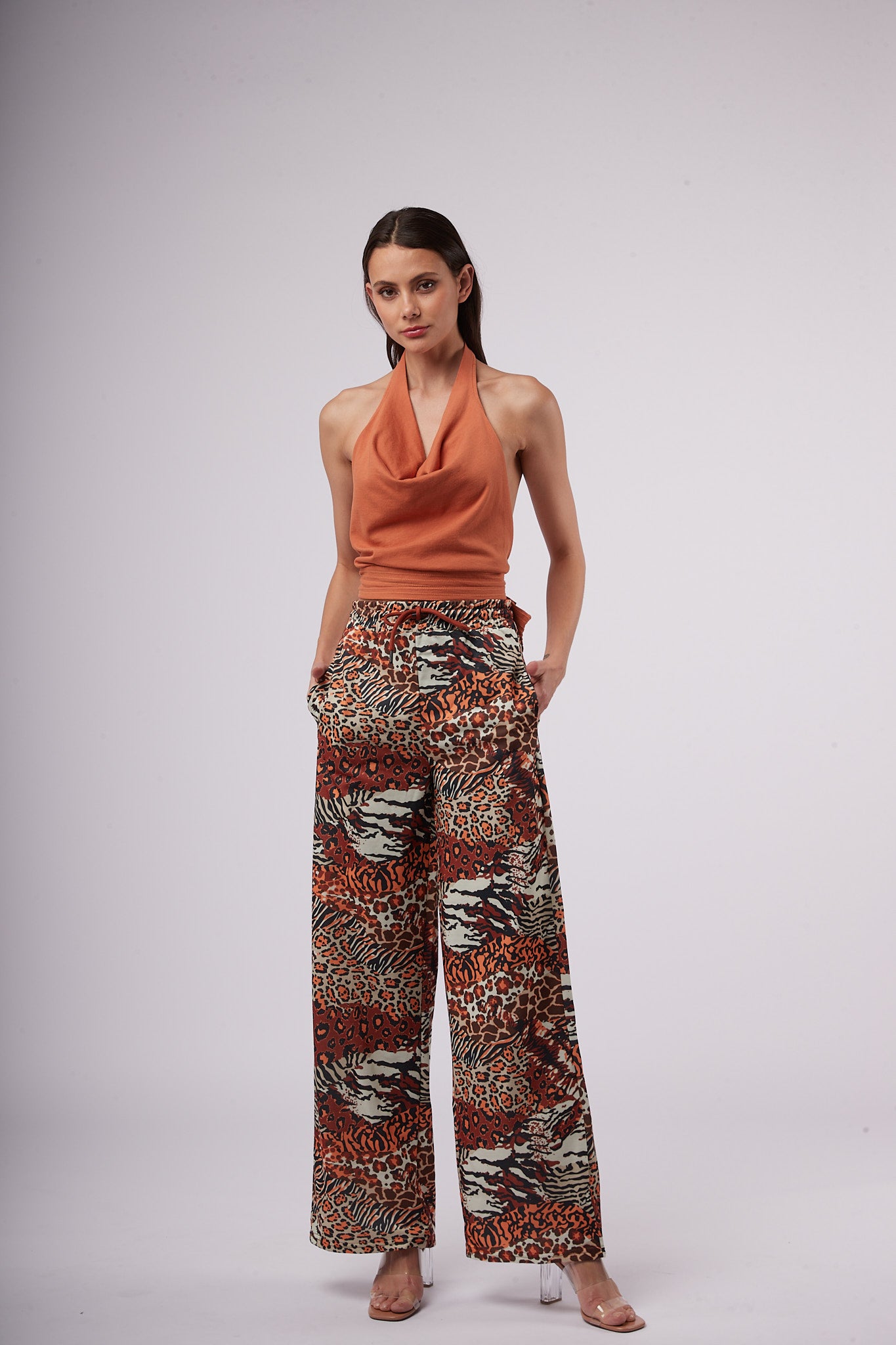 Toxik3 pantalon wide Lyocell imprimé noeud