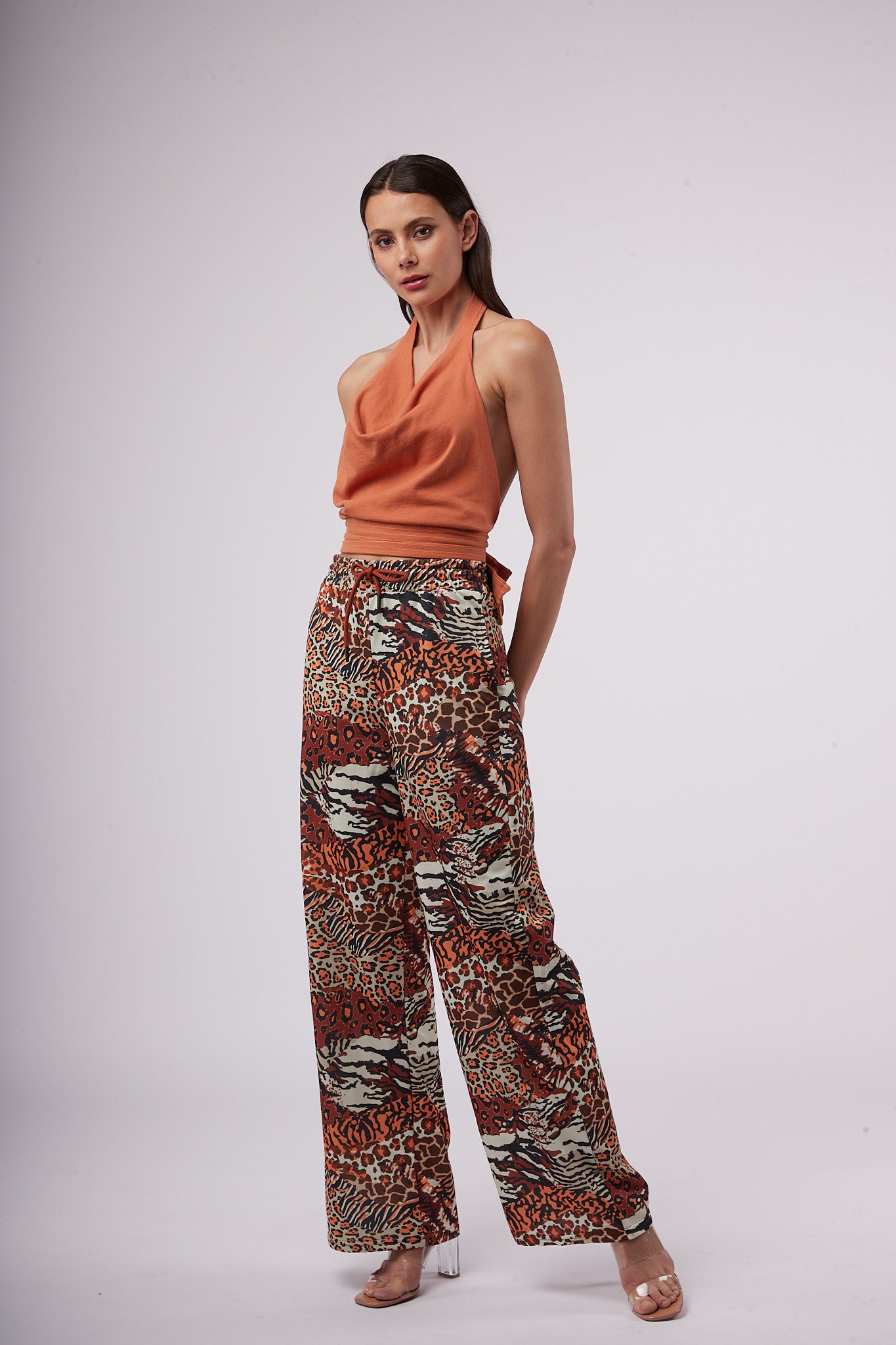 Toxik3 pantalon wide Lyocell imprimé noeud