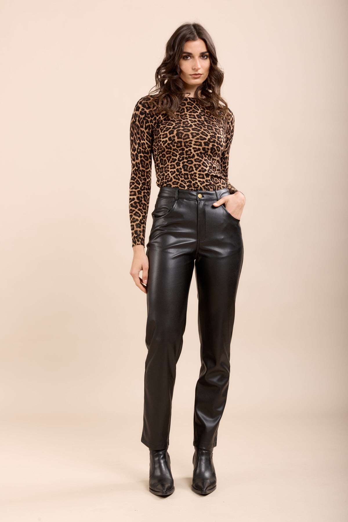 Pantalon simili droit taille haute - Yann