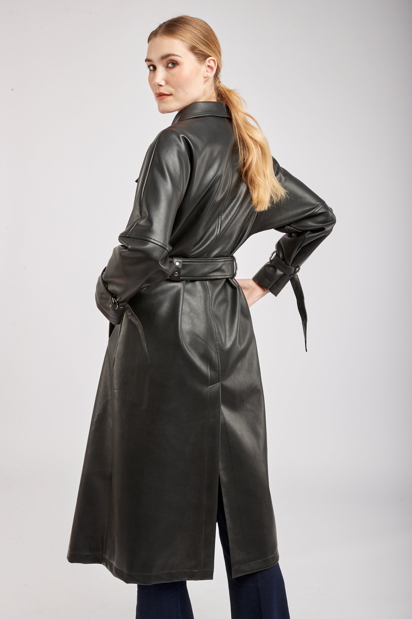 Long Imitation Trench Leather - místico