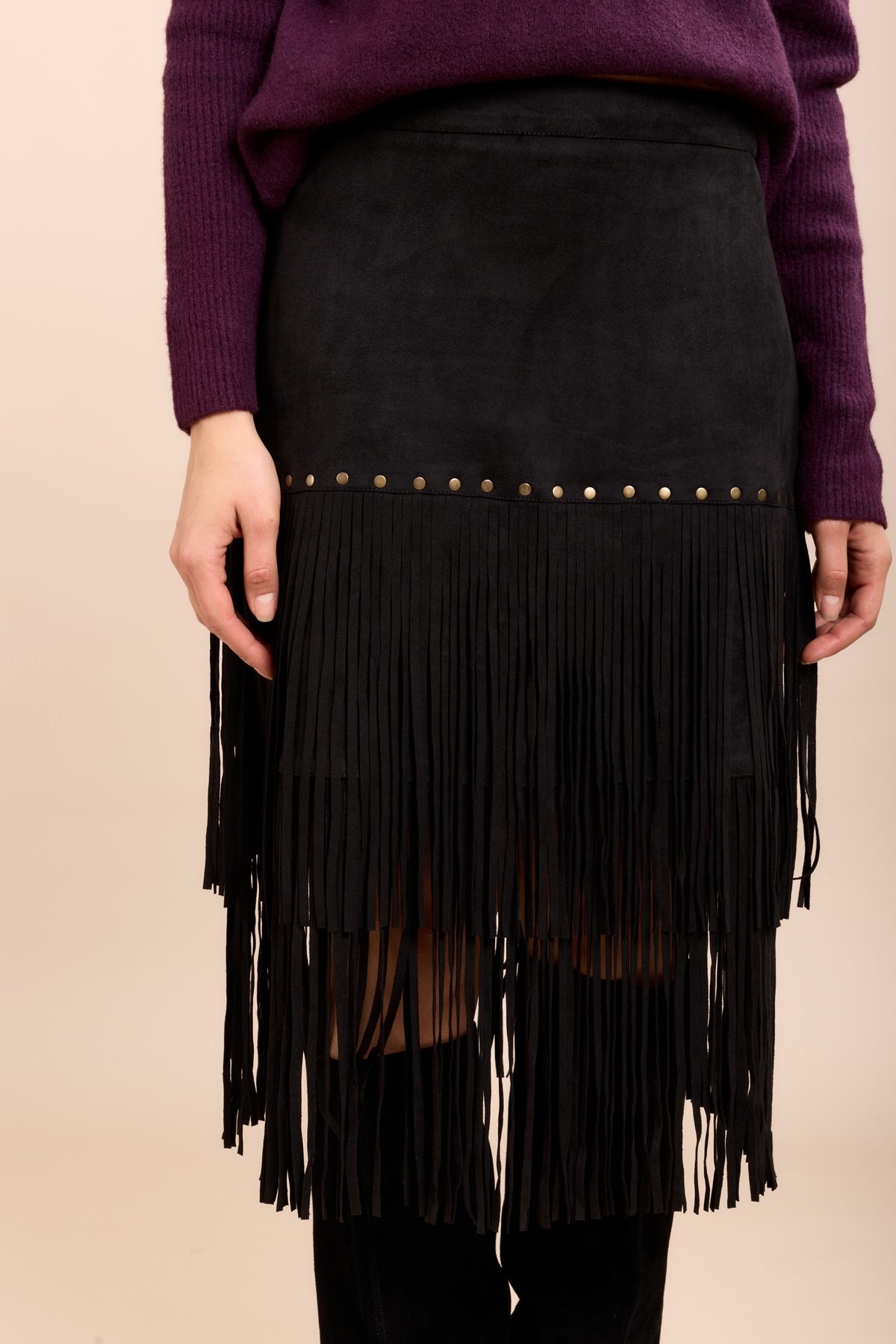 Jupe à frange suédine - Moka