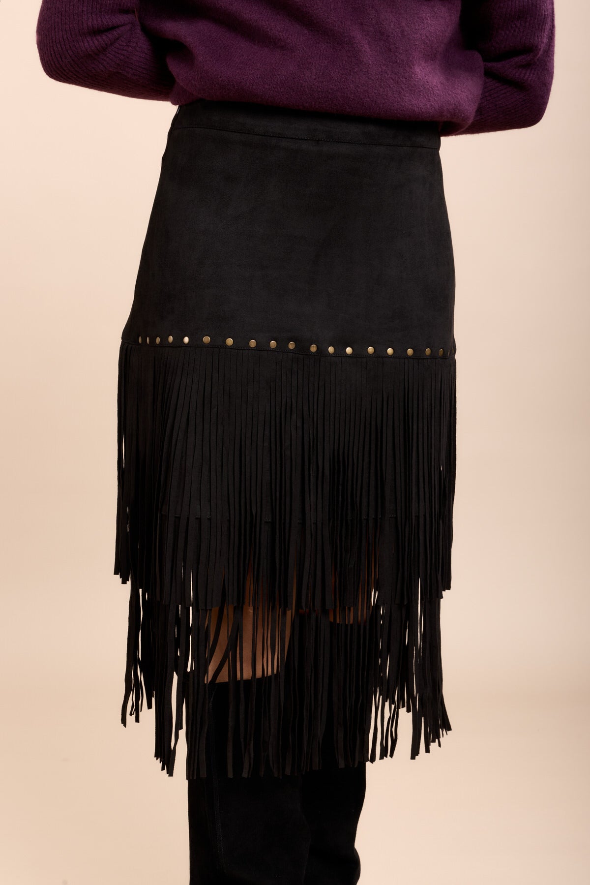 Jupe à frange suédine - Moka