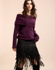 Jupe à frange suédine - Moka