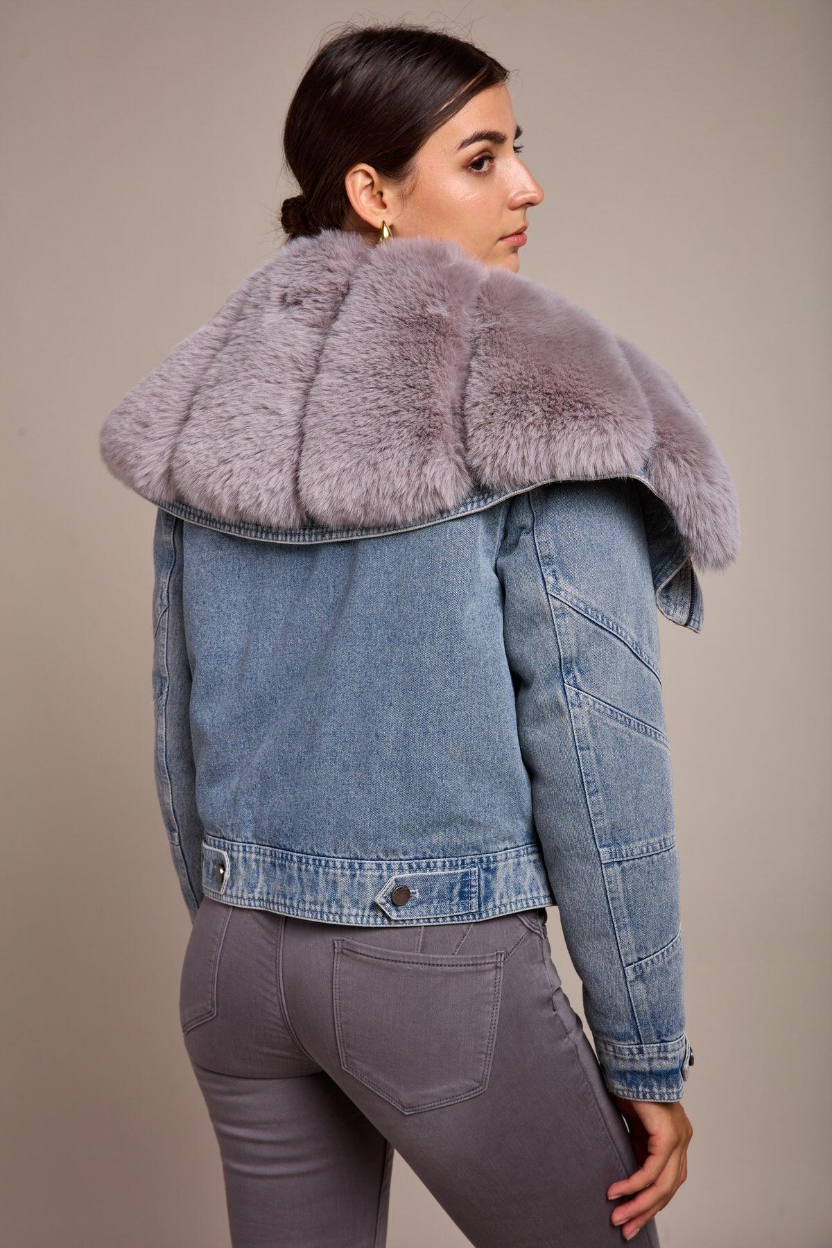 Toxik3 manteau denim col fourrure