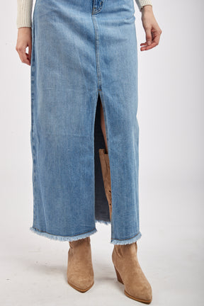 Jupe longue en jean bleu fente avant - Saw
