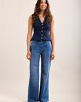 Toxik3 pantalon jean stretch wide leg coutures western