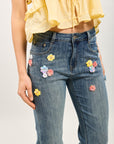 Toxik3 straight stretch denim pants with flower decorations