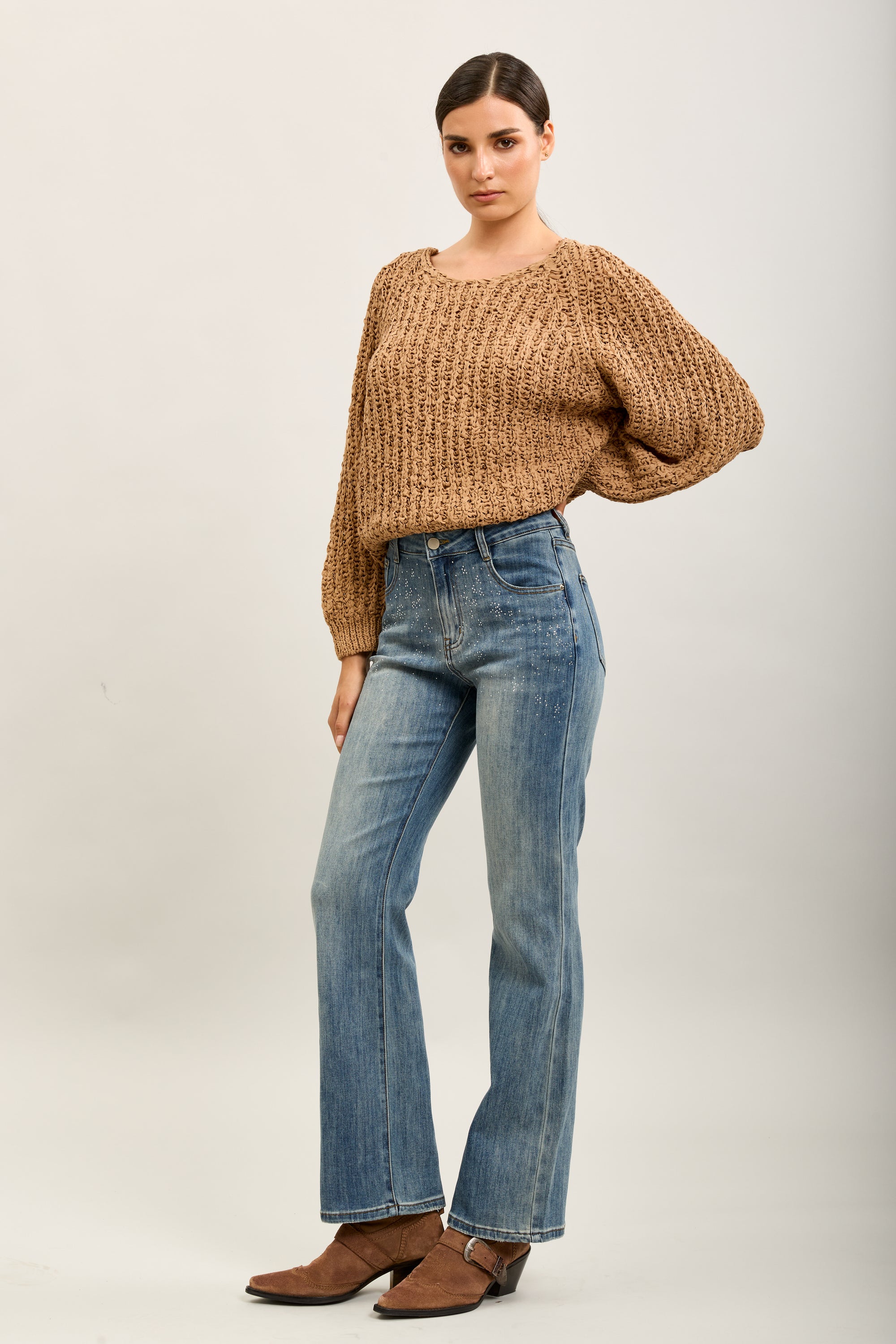 Toxik3 straight stretch denim pants with flower decorations