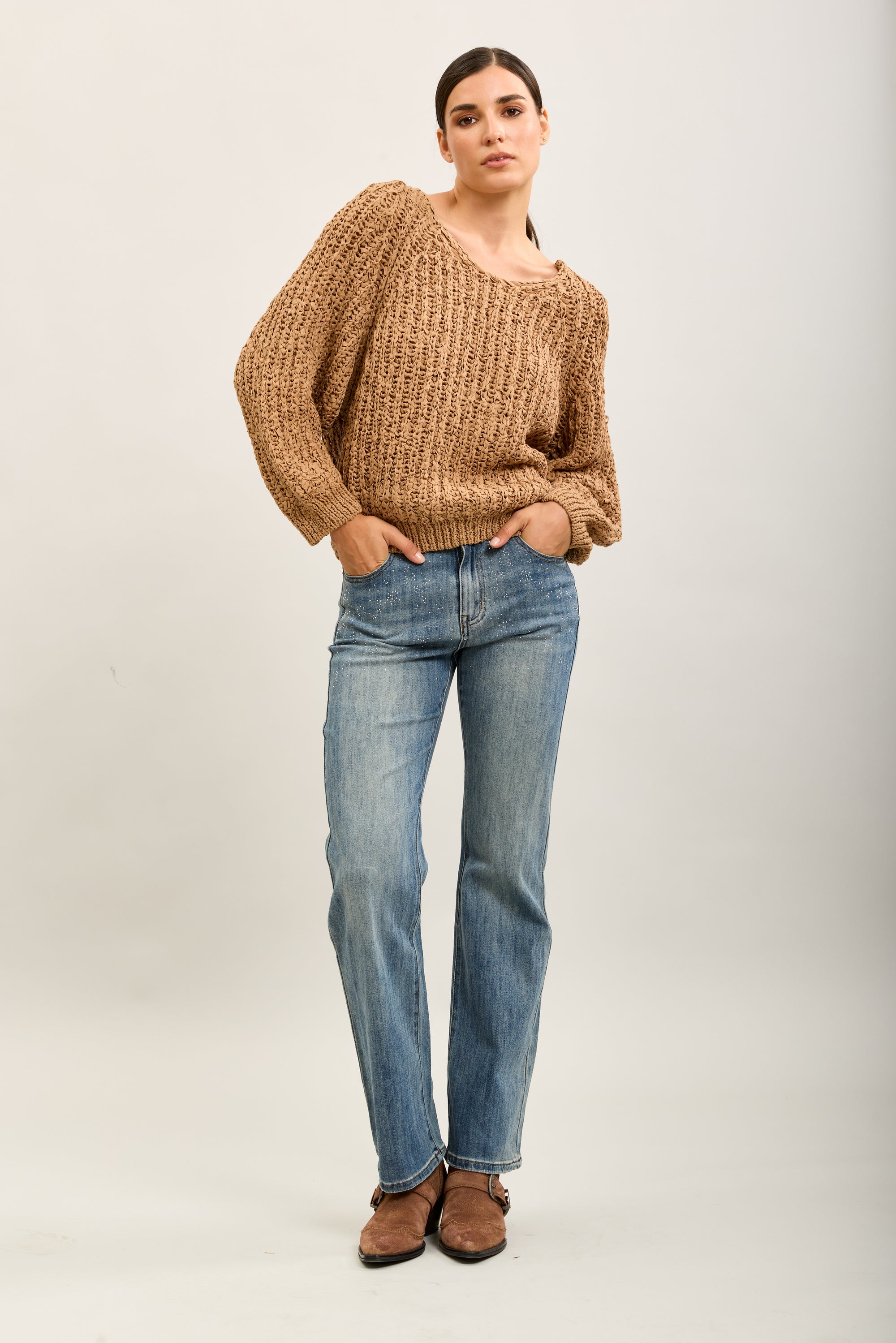Toxik3 straight stretch denim pants with flower decorations