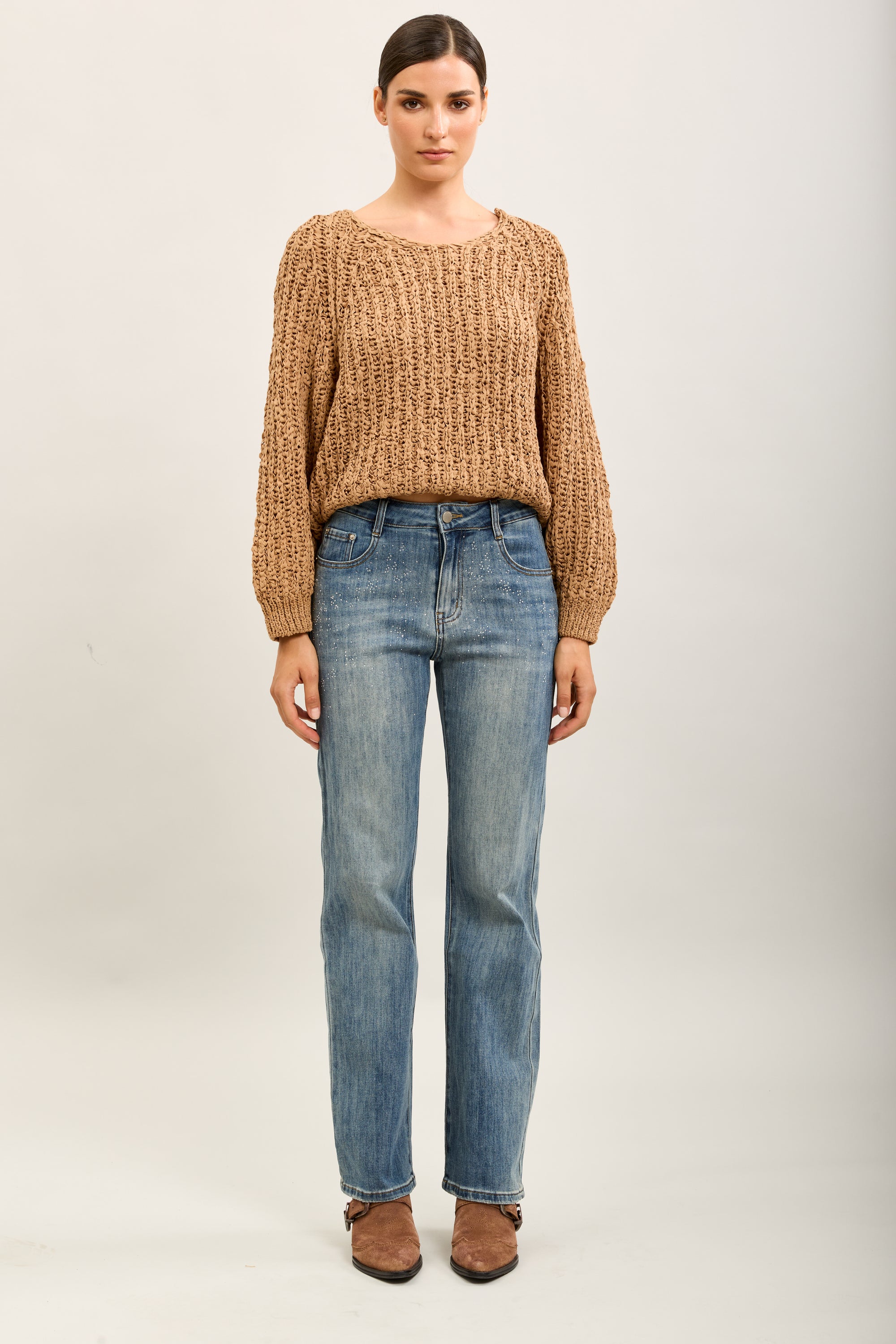 Toxik3 straight stretch denim pants with flower decorations