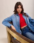 Toxik3 chemise en jean motifs brodés coeur