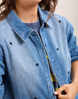 Toxik3 chemise en jean motifs brodés coeur