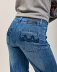 Toxik3 pantalon jean wide poches plaquées brodées