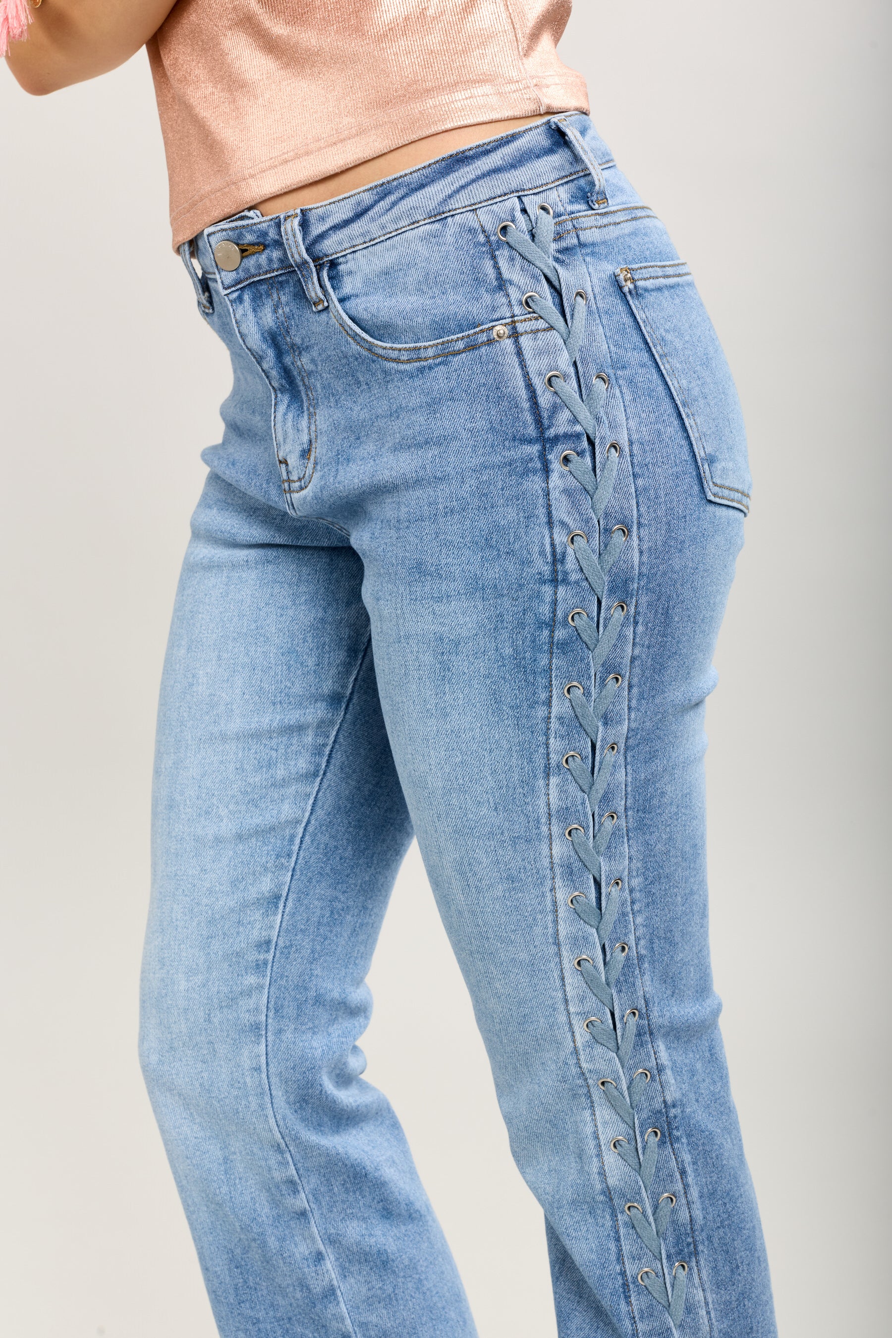 Toxik3 straight stretch denim pants with side lace details