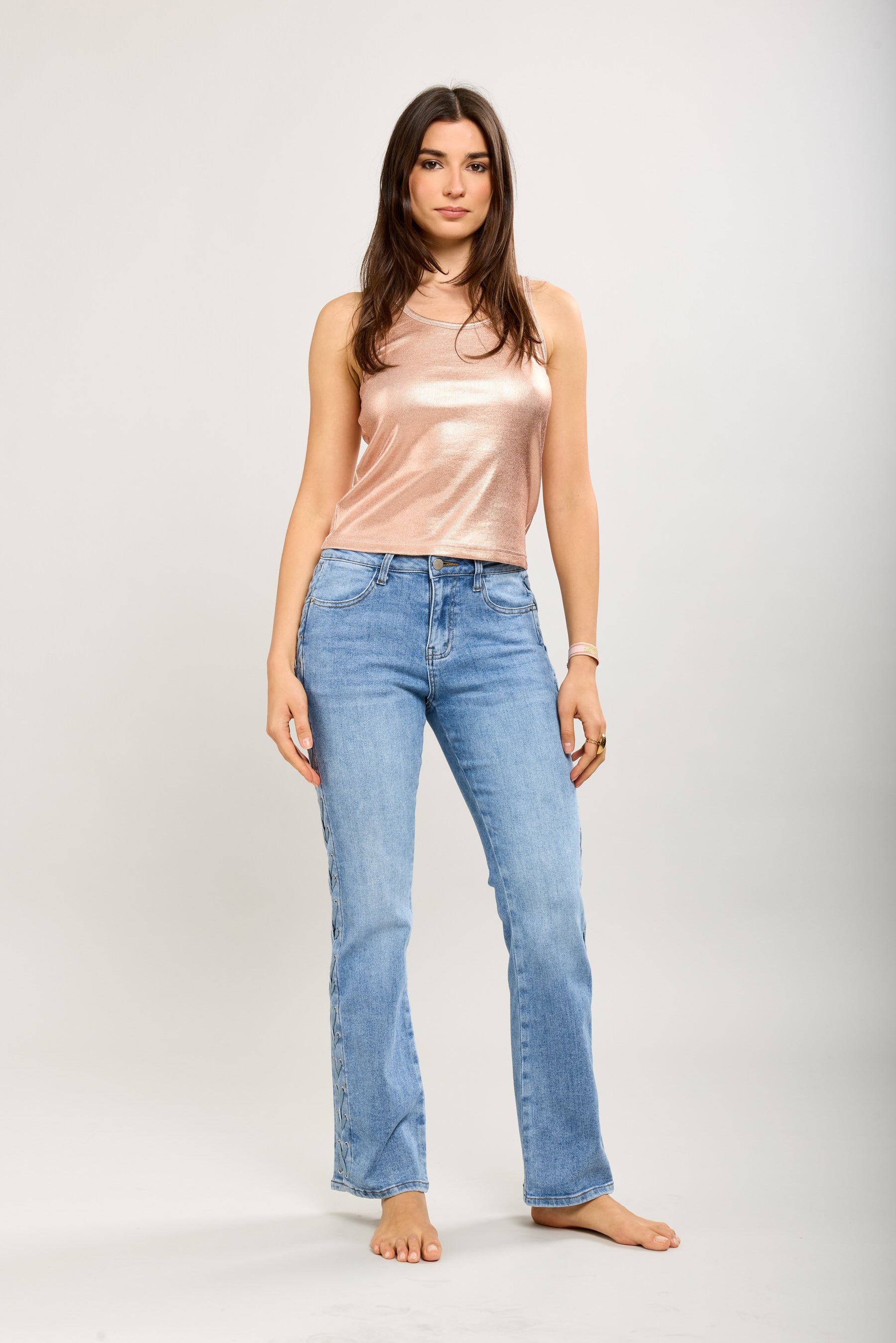 Toxik3 straight stretch denim pants with side lace details