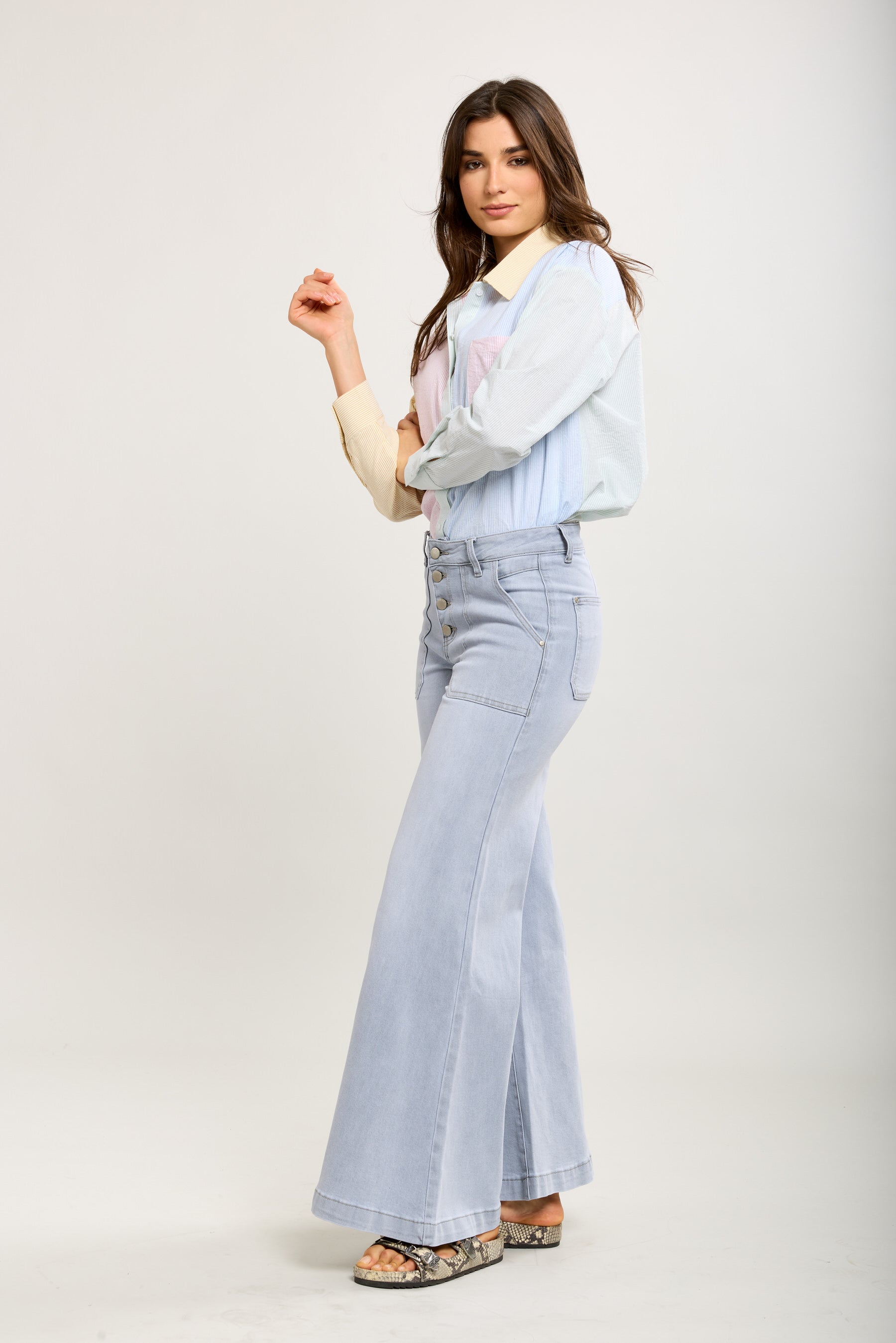 Toxik3 palazzo pants button closure patch pockets