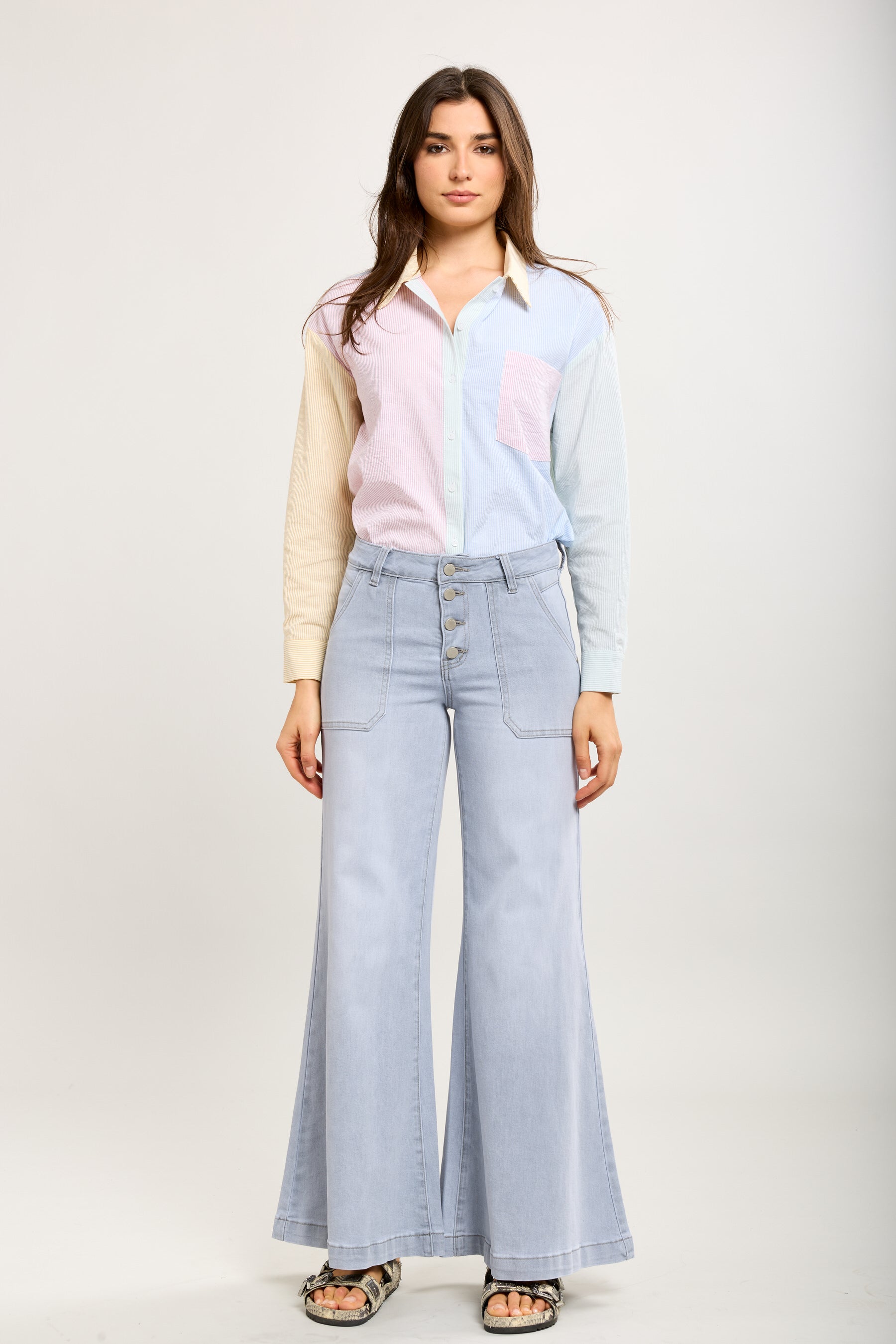 Toxik3 palazzo pants button closure patch pockets