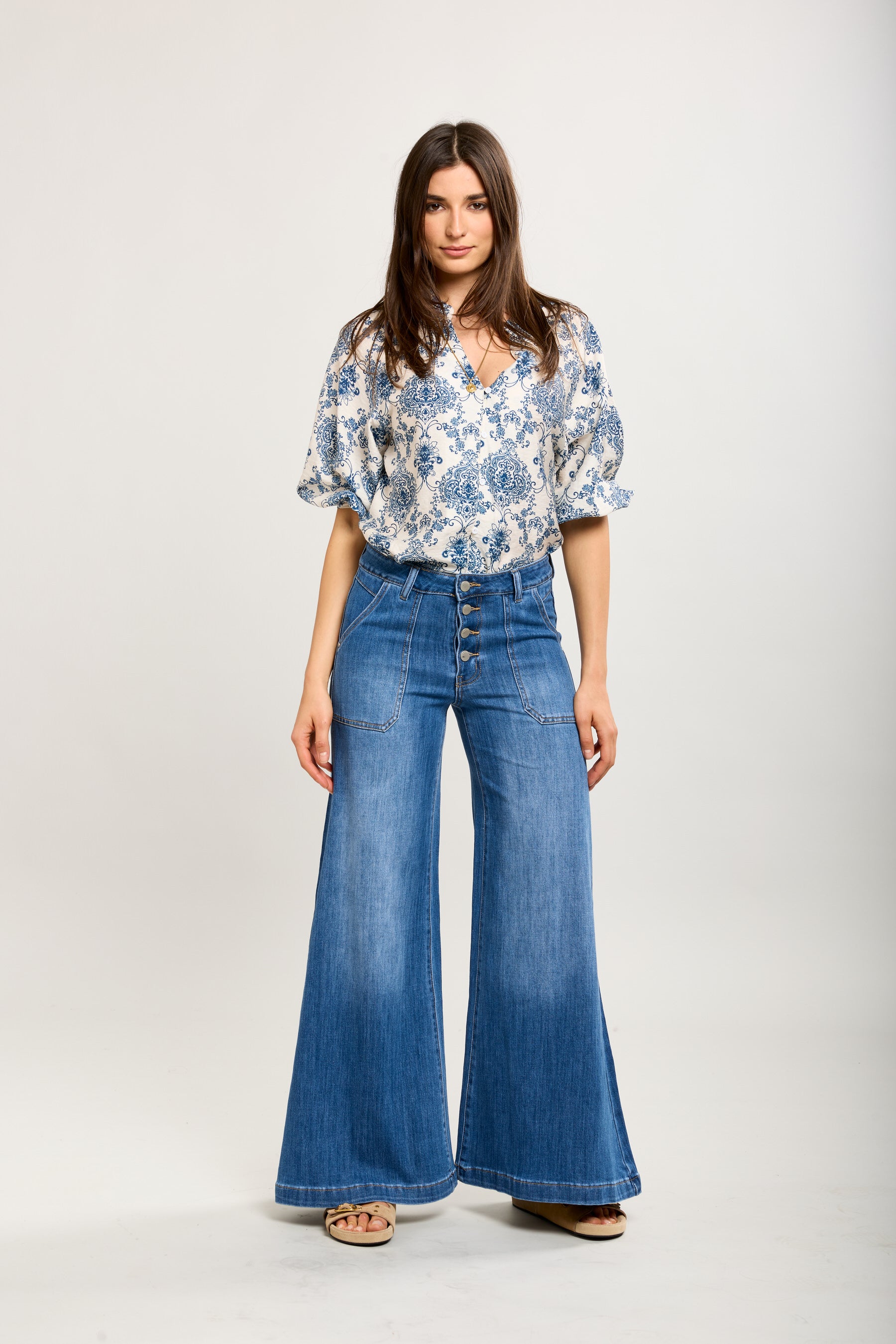 Toxik3 palazzo pants button closure patch pockets