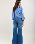 Toxik3 stretch flare jean pants with metal eyelets and lacing