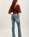 Toxik3 pantalon jean bootcut délavé denim stretch strass